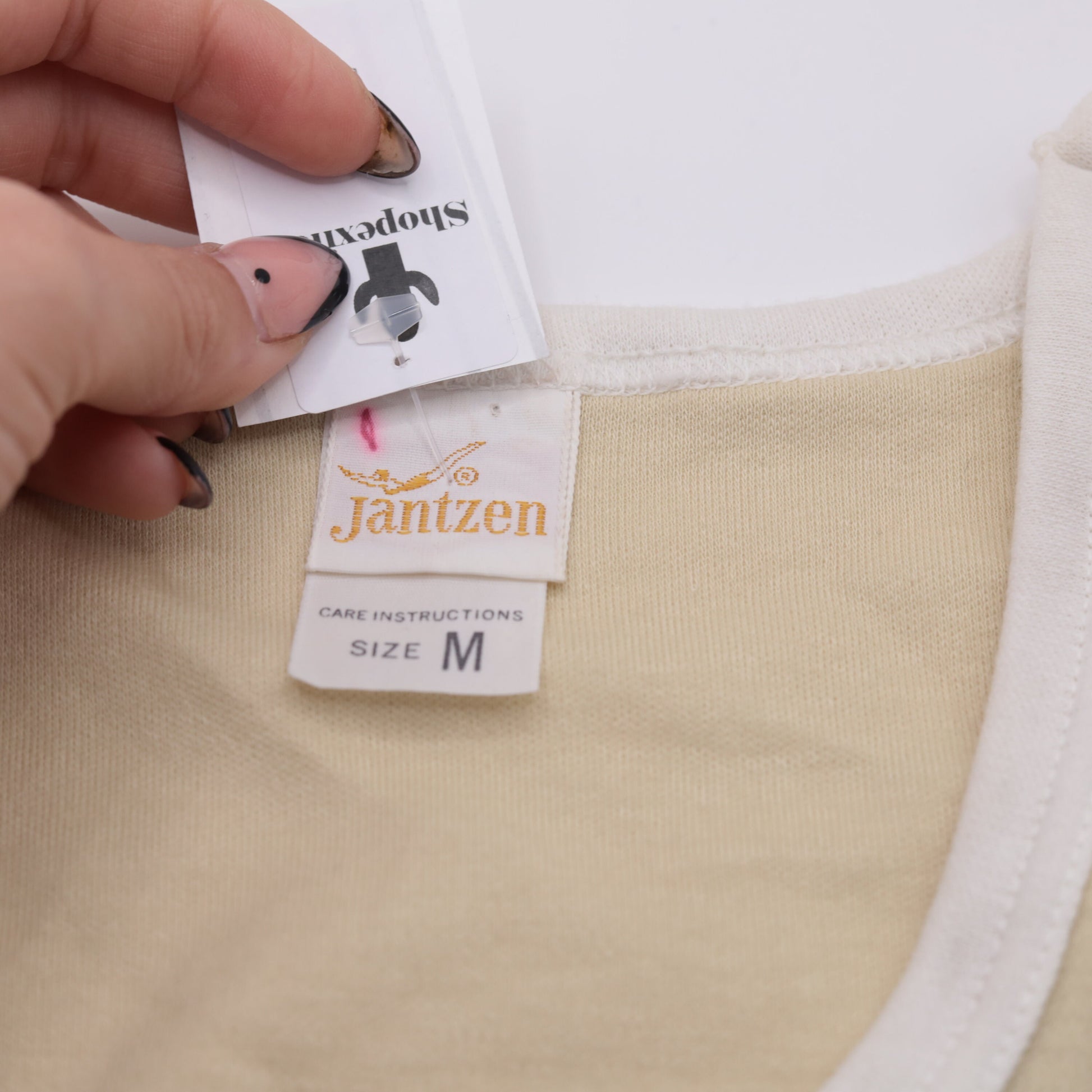 80s Jantzen Beige Tank Top Ringer Trim Scoop Neck Small