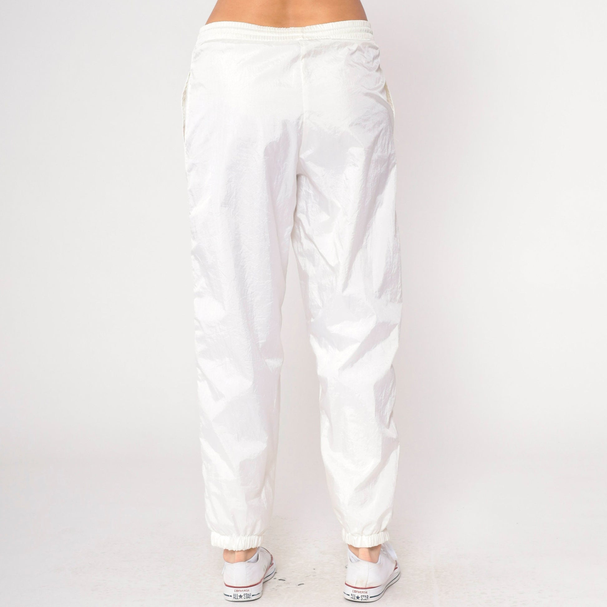 90s Off-White Nylon Track Pants Vintage Jogging Warmup Small