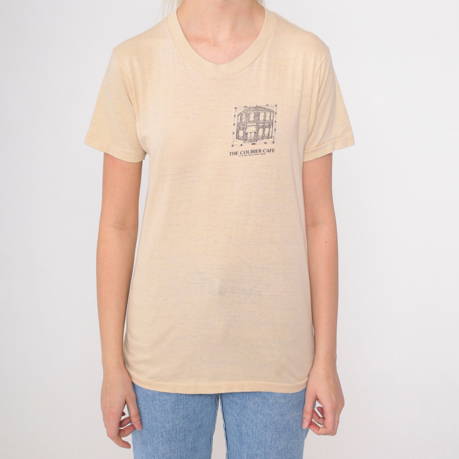 80s Courier Cafe Urbana Illinois Graphic T-Shirt Beige Single Stitch Extra Small