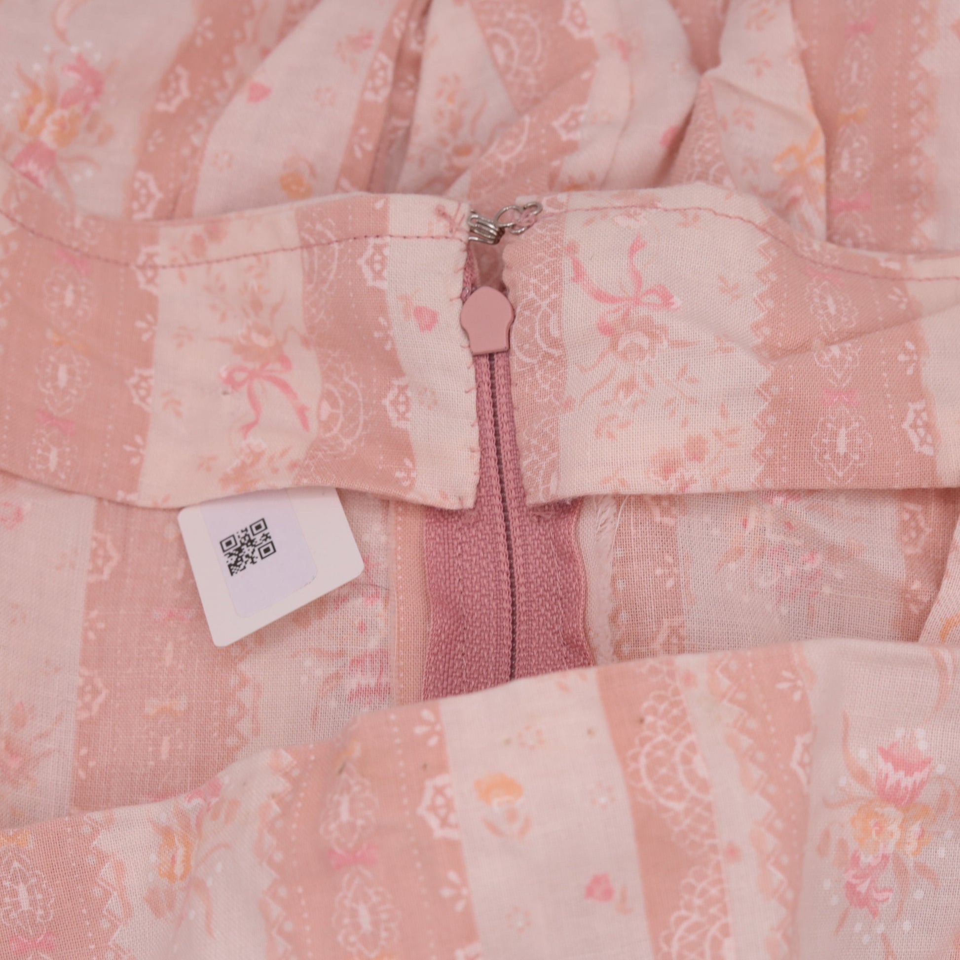70s Pink Floral Midi Dress Puff Sleeve High Waist Small