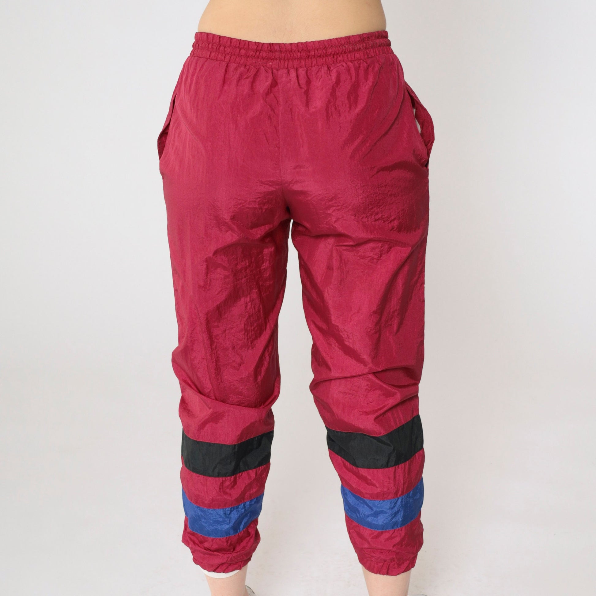 90s Raspberry Nylon Track Pants Striped Kids Medium
