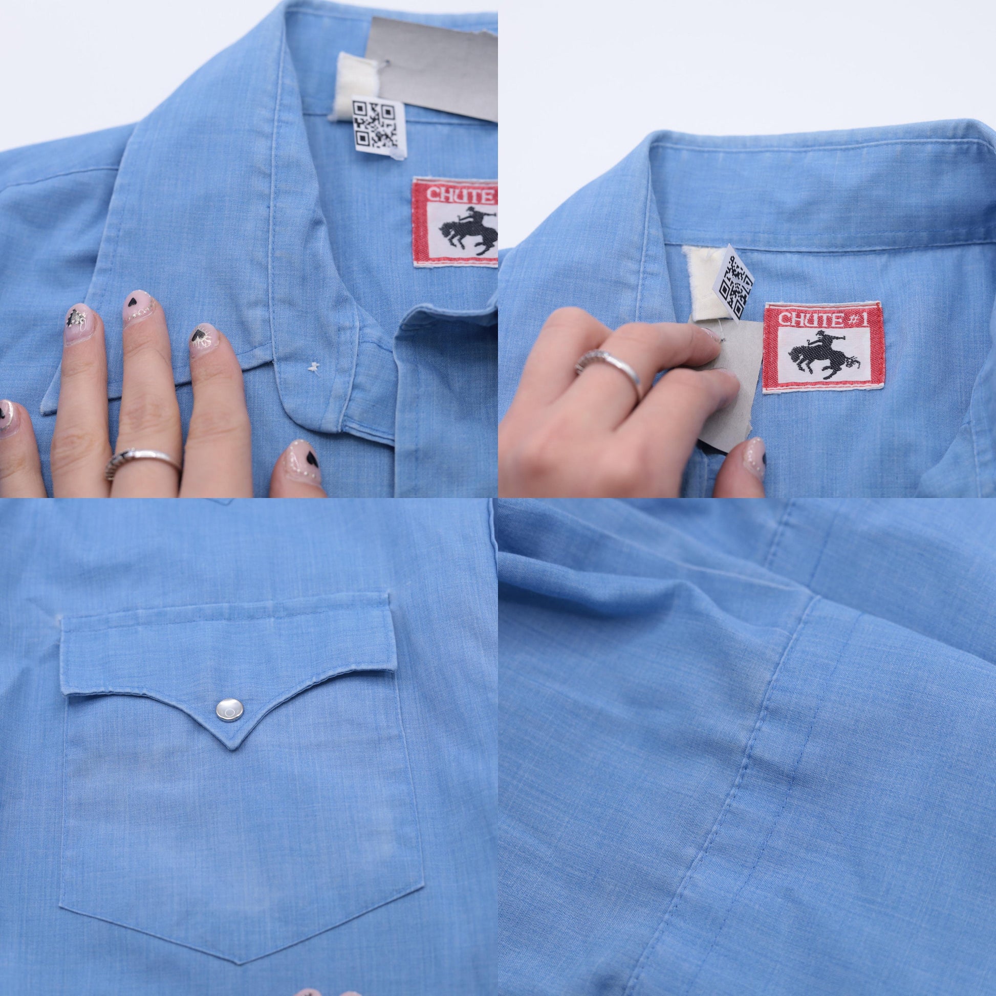 80s Blue Pearl Snap Western Shirt Men's Medium Long Sleeve Button Up