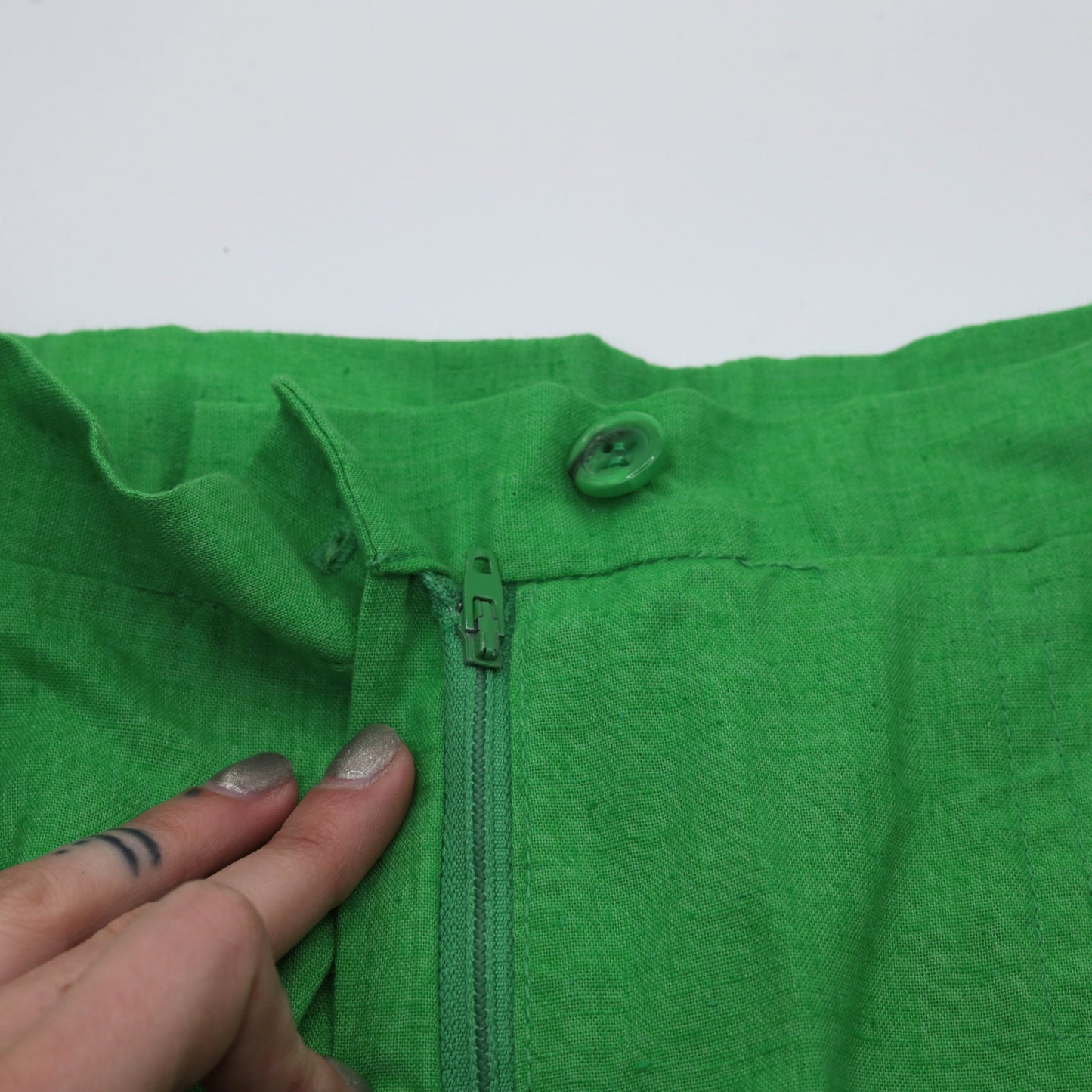 70s Lime Green Straight Leg Trousers High Rise Cotton Blend Small