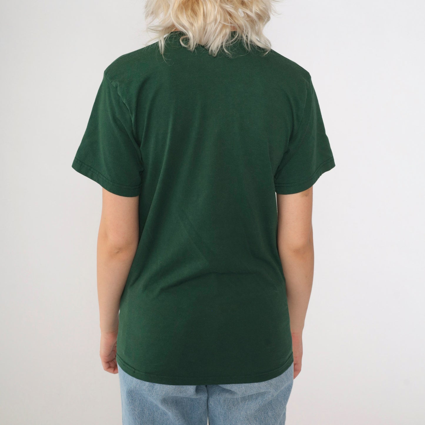 90s Wolf Graphic T-Shirt Green Cotton Crewneck Small S