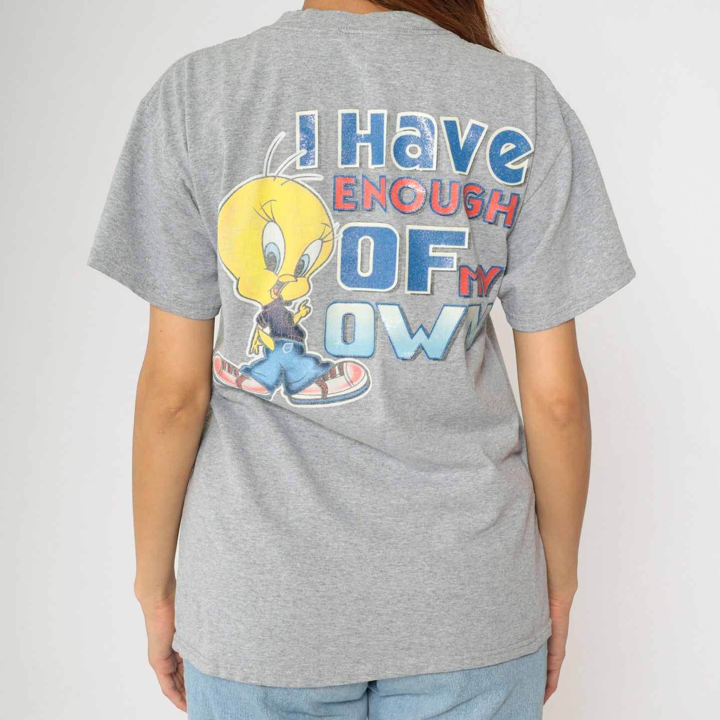 90s Tweety Bird Attitude Graphic T-Shirt Grey Warner Bros Medium