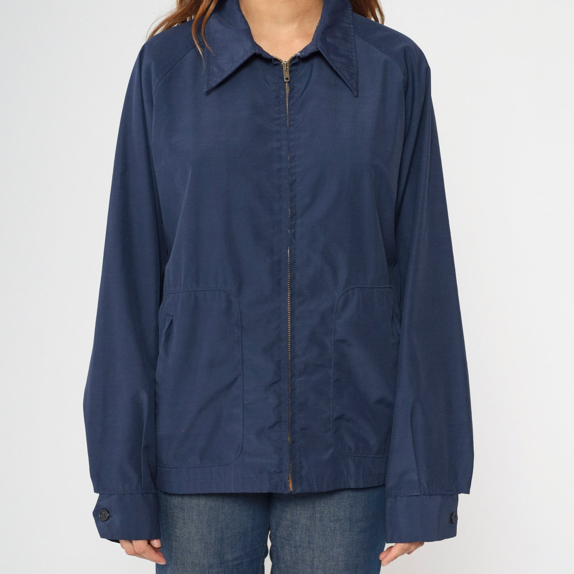 70s McGregor Drizzler Windbreaker Navy Zip Jacket Pointed Collar Extra Large