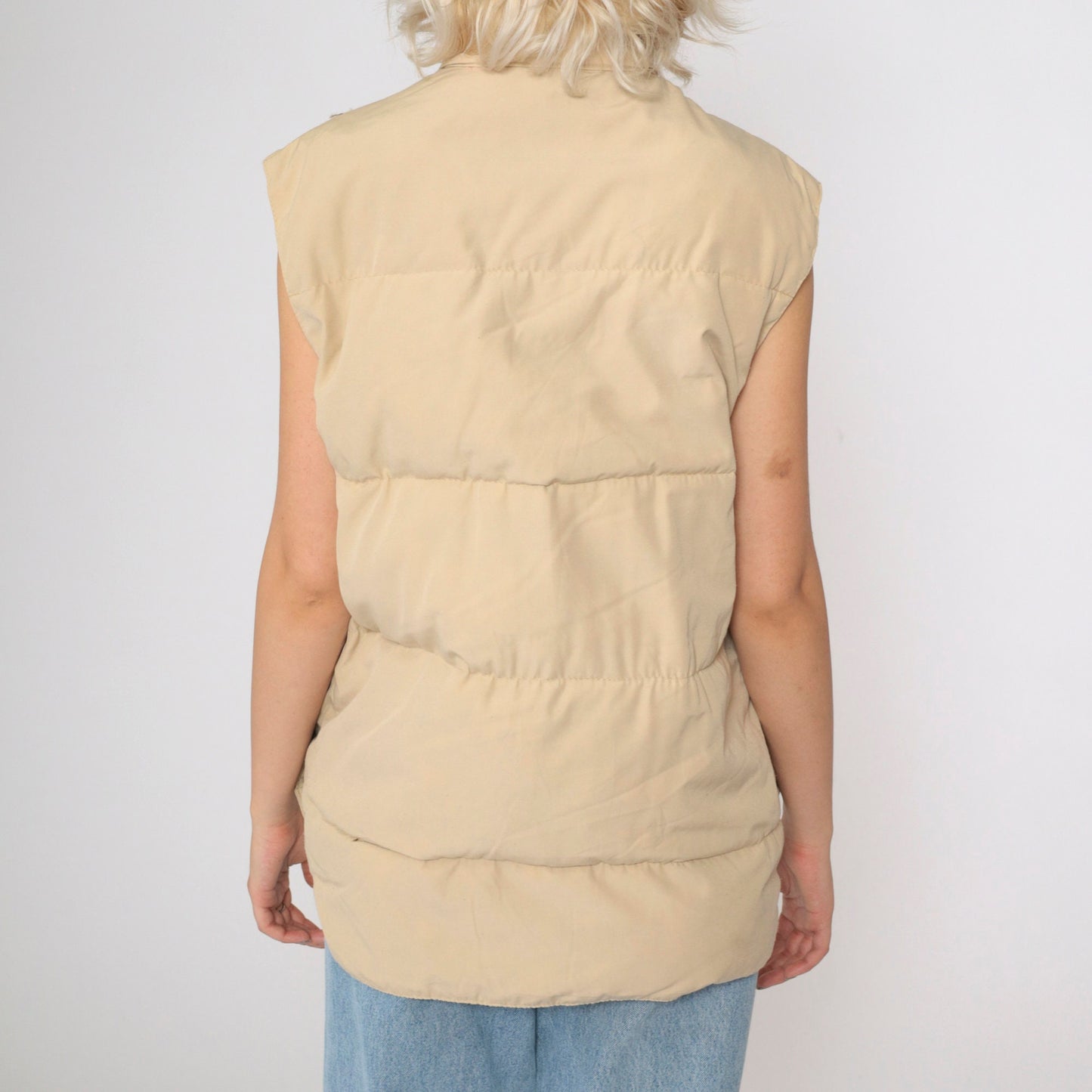 80s Trailwear Tan Down Puffer Vest Snap Front Sleeveless Medium