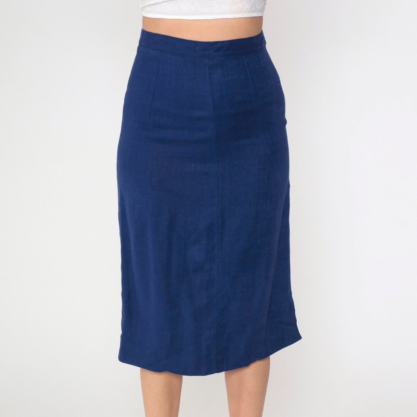 1960s Dark Brown Pencil Midi Skirt High Waist Metal Zipper Small