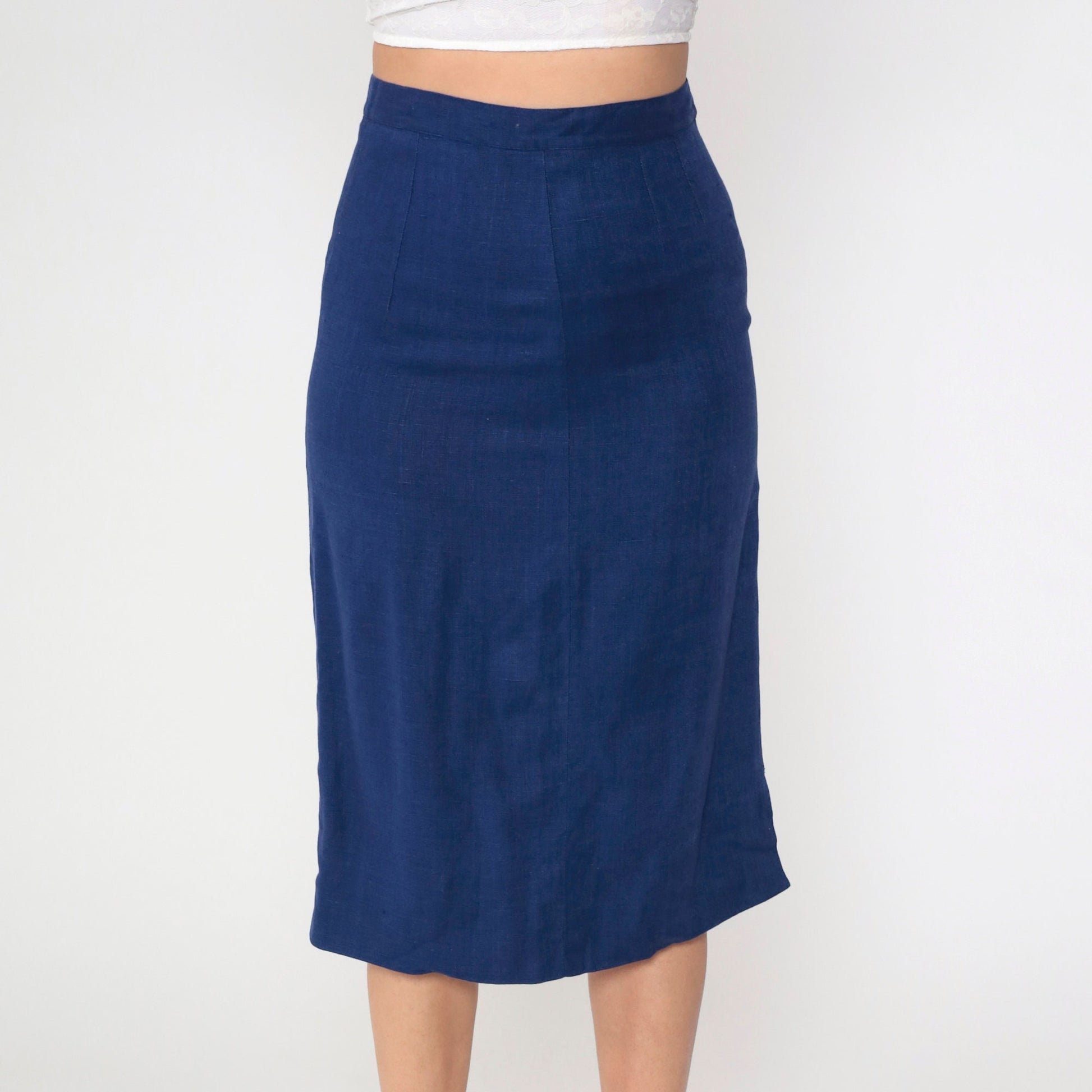 1960s Dark Brown Pencil Midi Skirt High Waist Metal Zipper Small