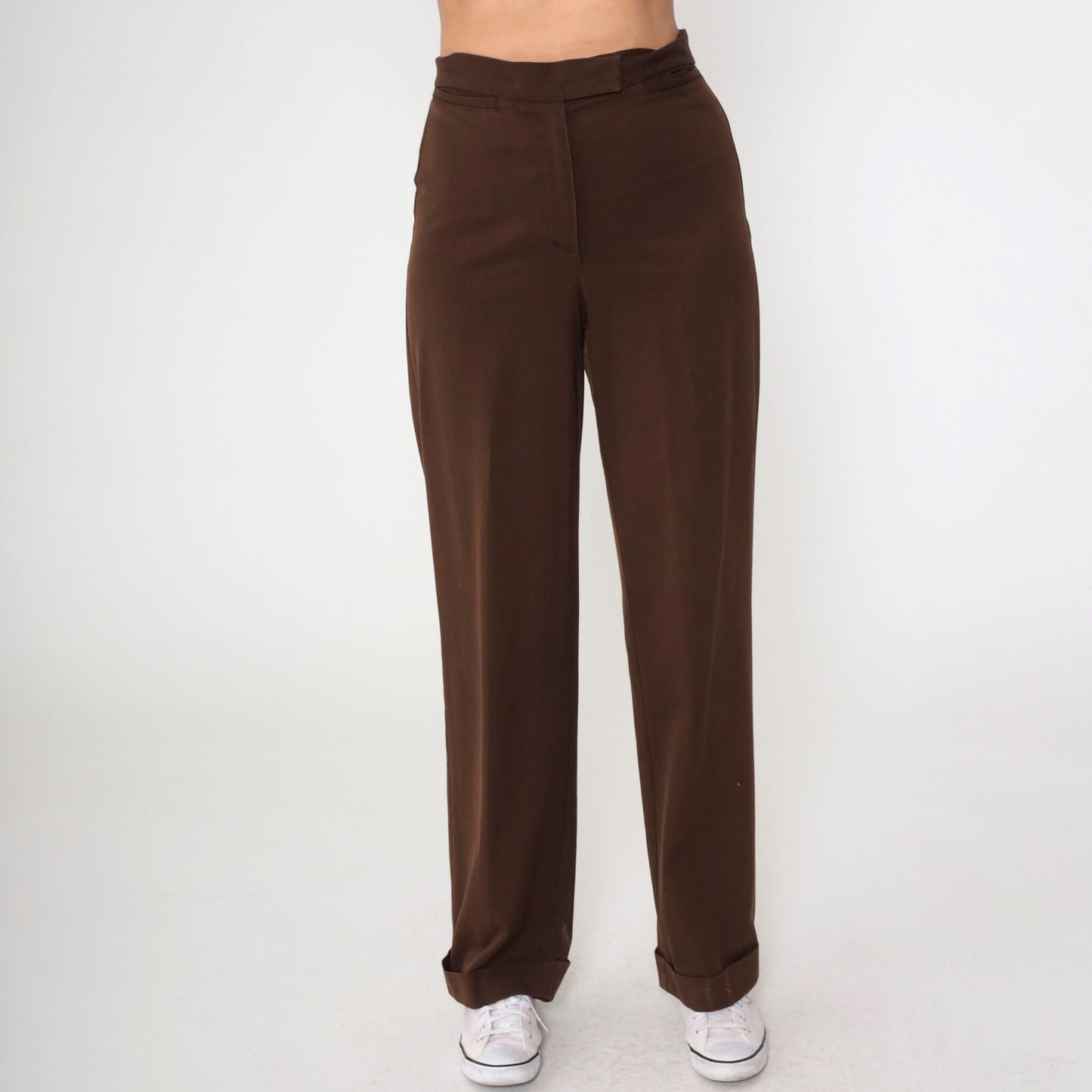 00s Liz Claiborne Brown High-Waisted Cuffed Straight Trousers Small 4