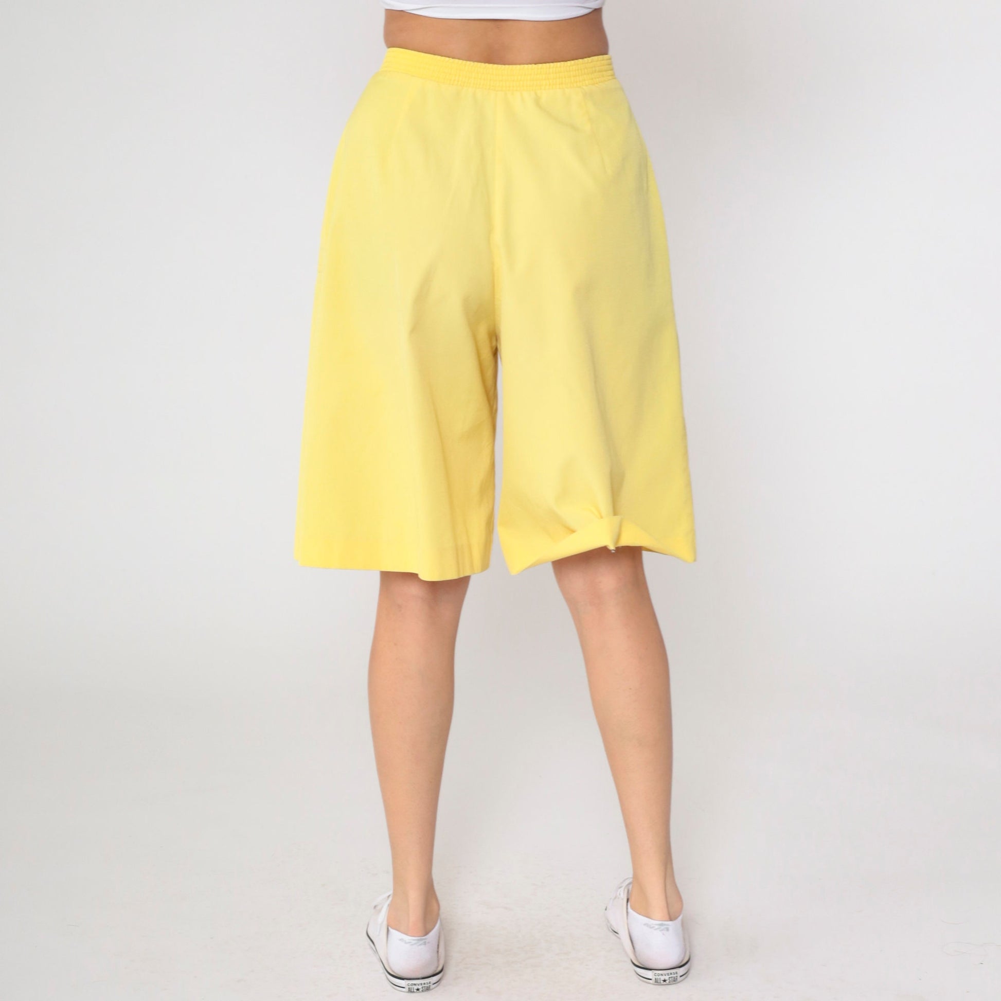 80s Koret Yellow High-Waisted Bermuda Shorts Patch Pocket Small Medium