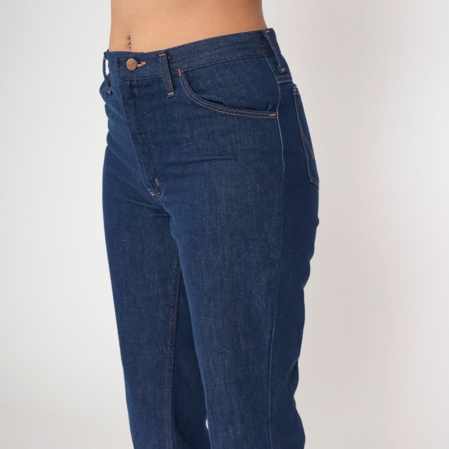 Wrangler 80s Dark Wash High Waisted Bootcut Jeans Cropped Ankle Medium