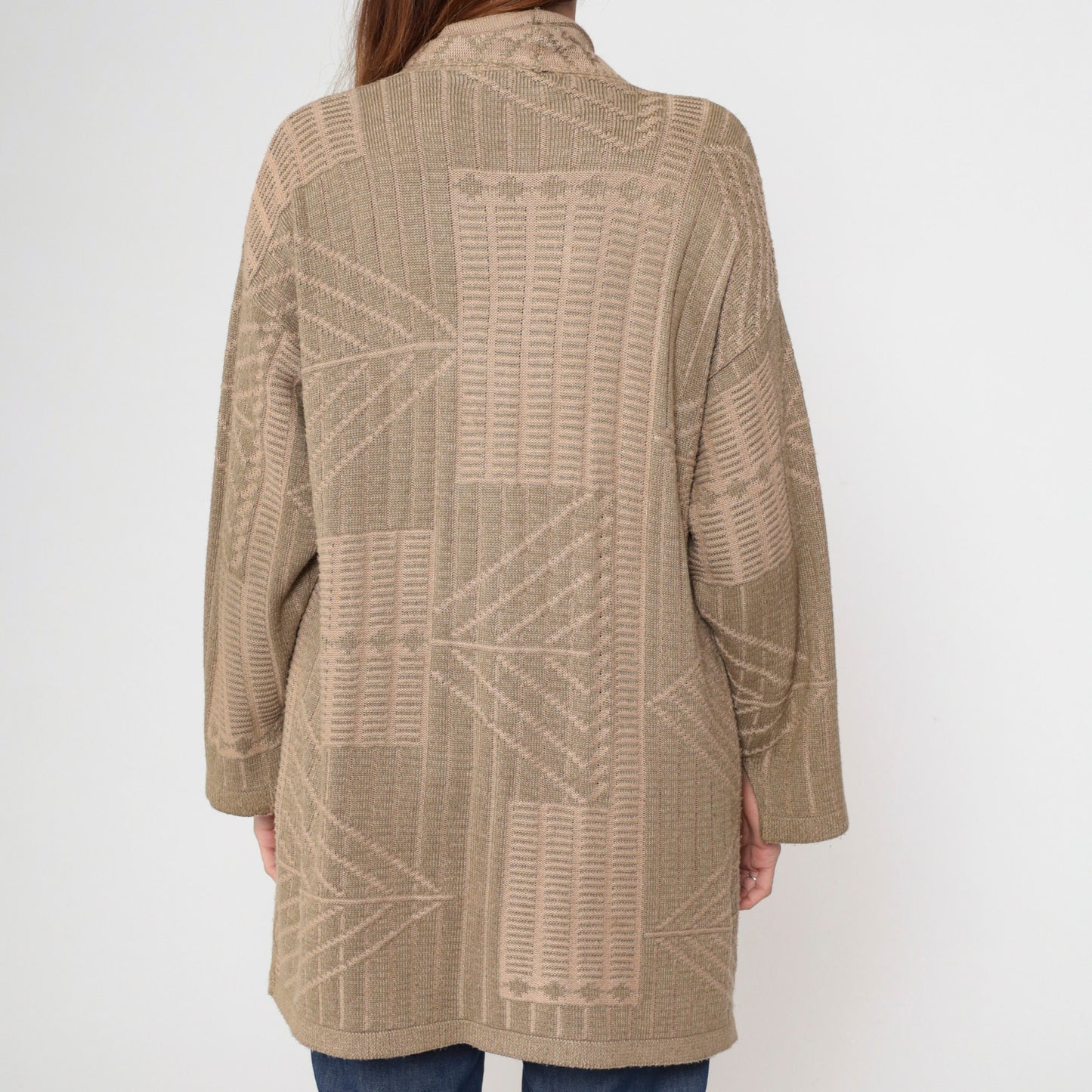 90s Tan Geometric Wrap Cardigan Sweater Medium