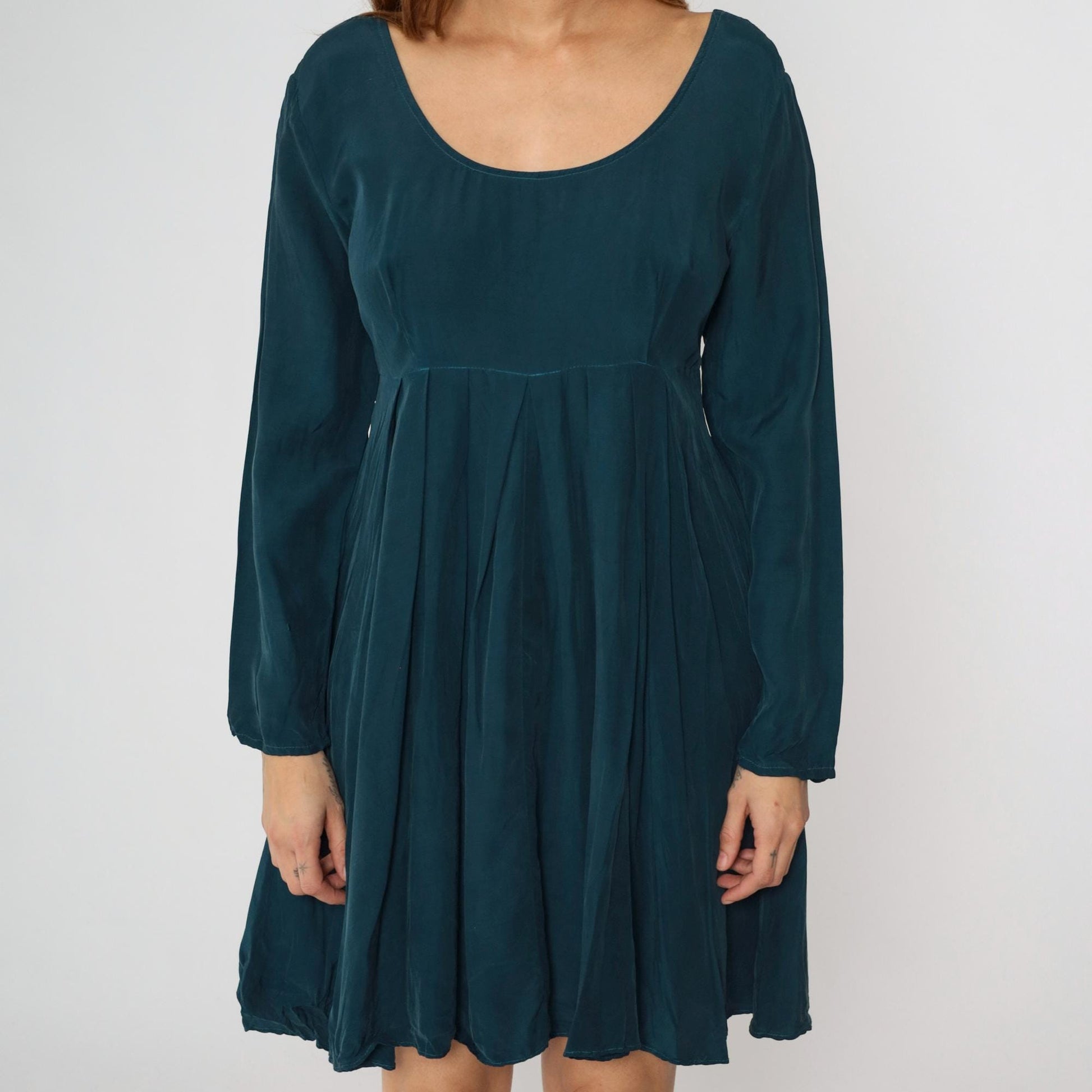 90s Rampage Babydoll Mini Dress Dark Teal Scoop Neck Empire Waist Medium