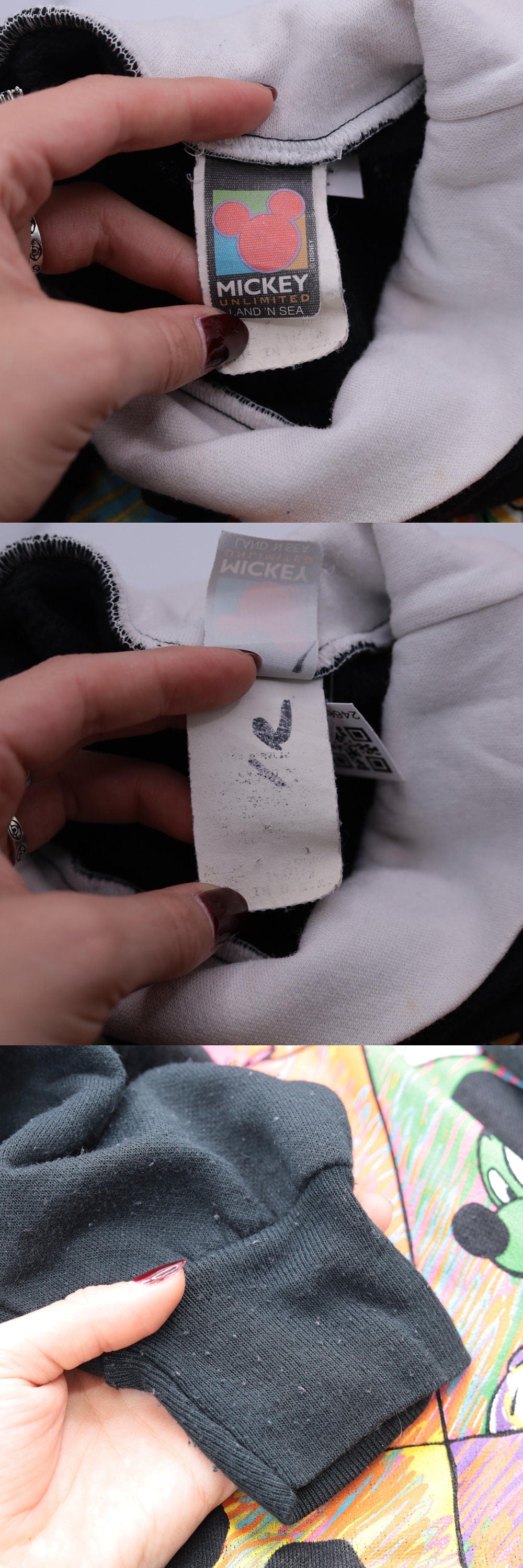 90s Mickey Mouse Turtleneck Sweatshirt Black Disney Embroidered Large