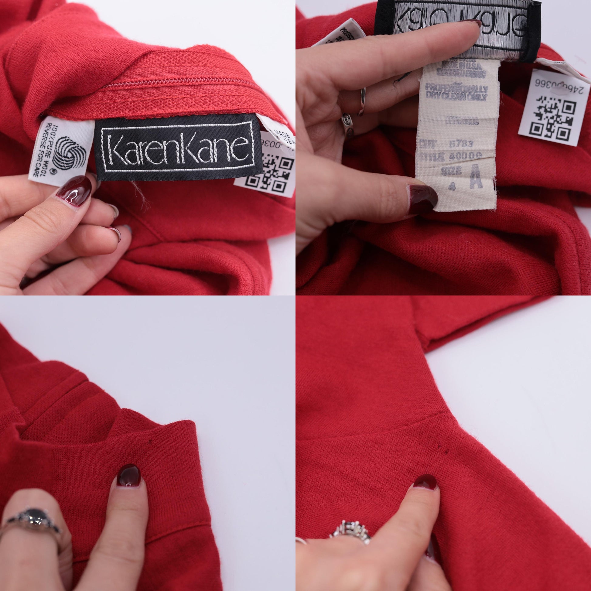 90s Karen Kane Red Wool Midi Dress Mock Neck Long Sleeve Small 4