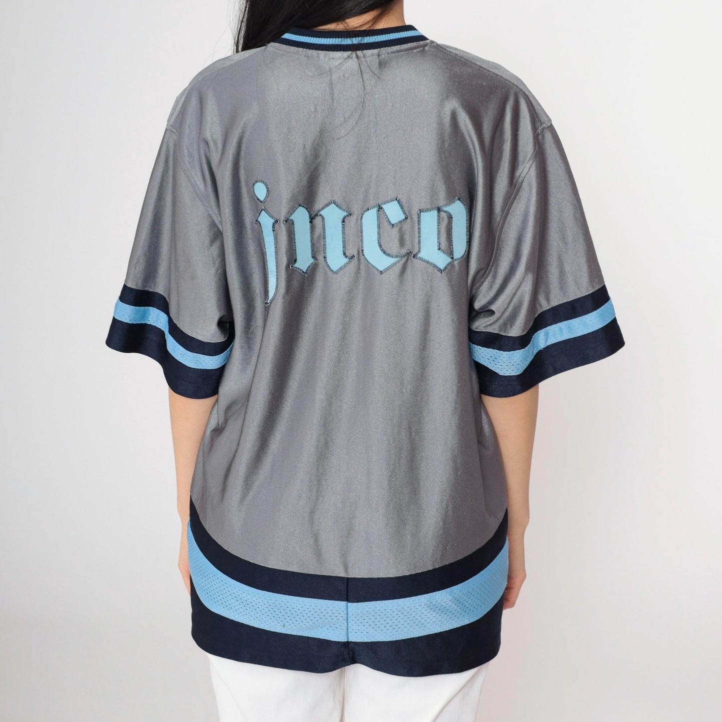 Y2K JNCO Winged Sabertooth Gargoyle Jersey Grey Blue V-Neck Small S