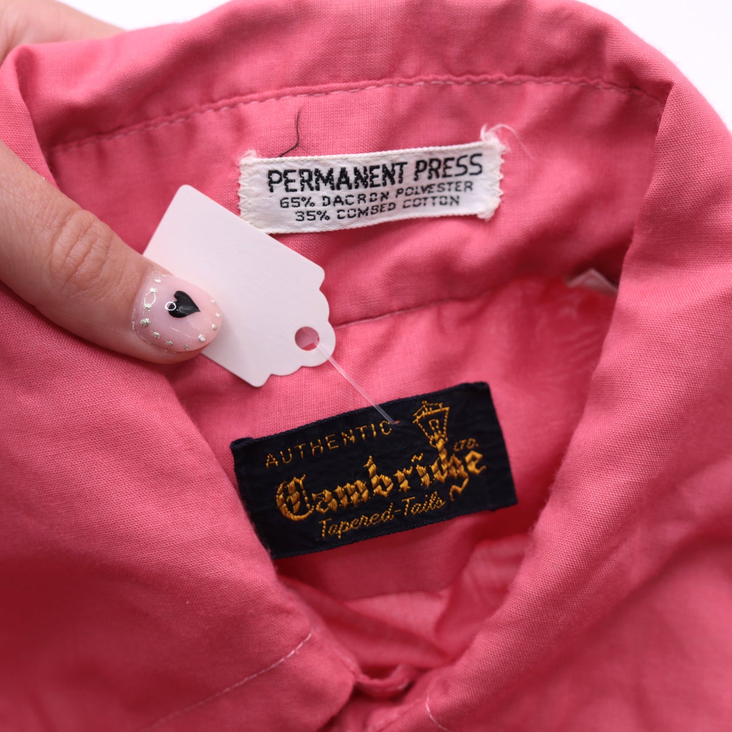 70s Cambridge Pink Dagger Collar Button-Up Shirt Long Sleeve Small