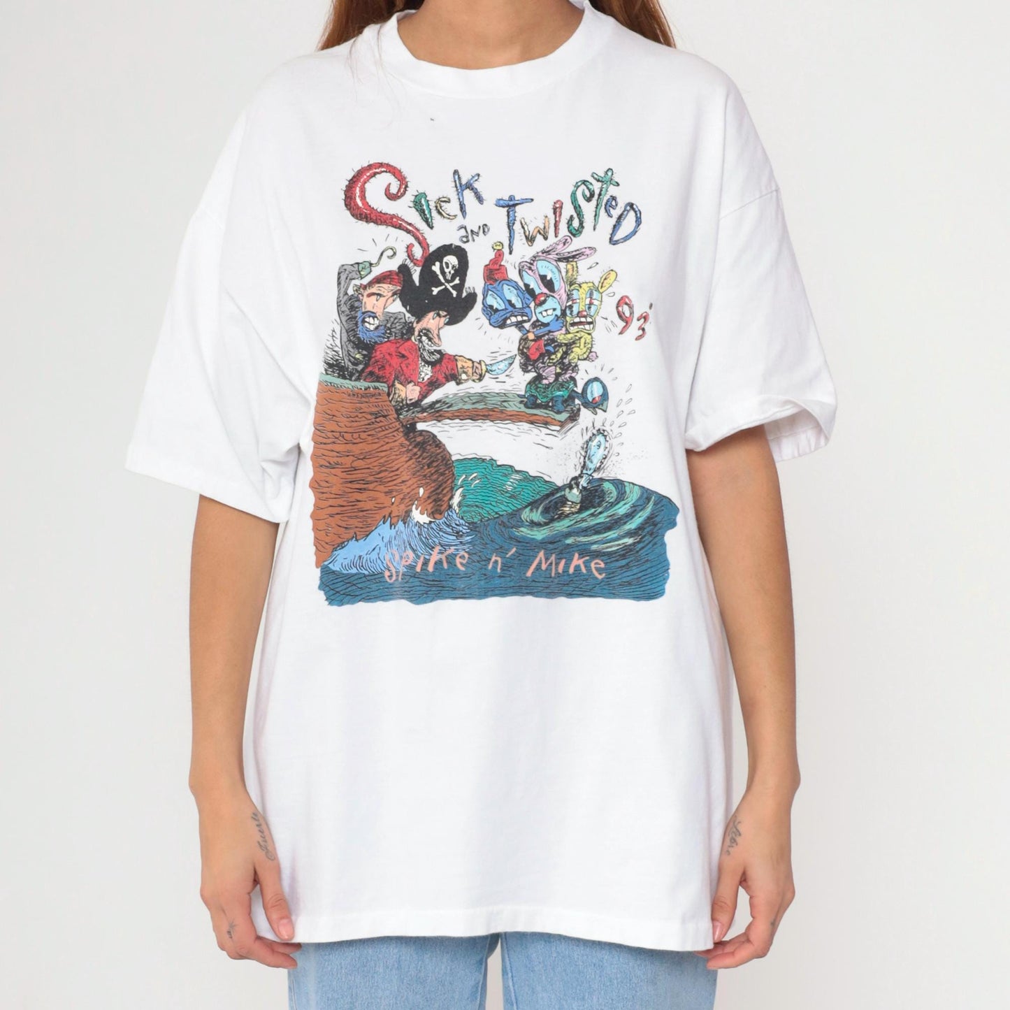 90s Spike n' Mike Sick and Twisted Festival Animation T-Shirt 1993 Pirate Graphic White Extra Large XL