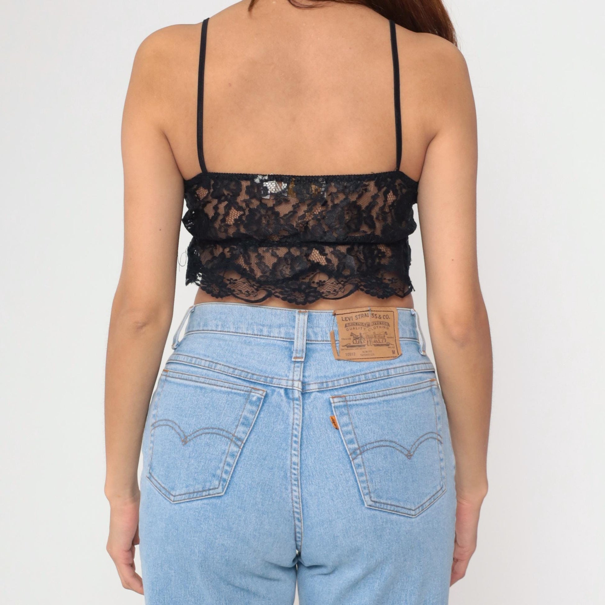 90s Victoria's Secret Black Lace Crop Cami Spaghetti Strap Medium