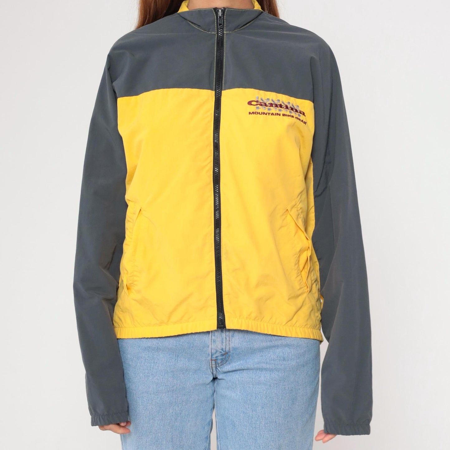 90s Cantina Mountain Bike Windbreaker Yellow Gray Color Block Large L