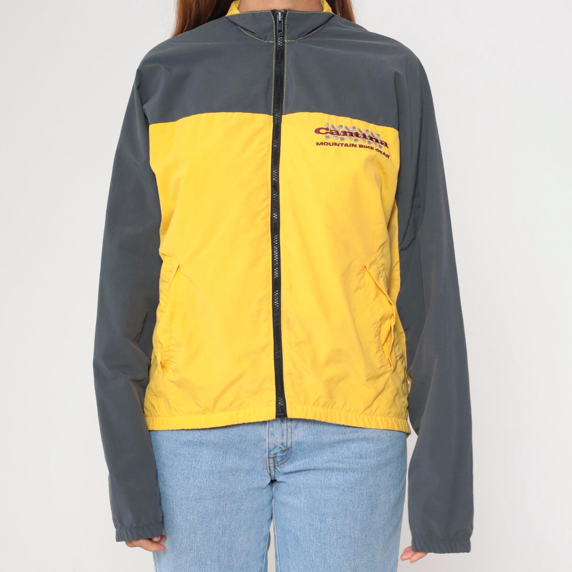 90s Cantina Mountain Bike Windbreaker Yellow Gray Color Block Large L