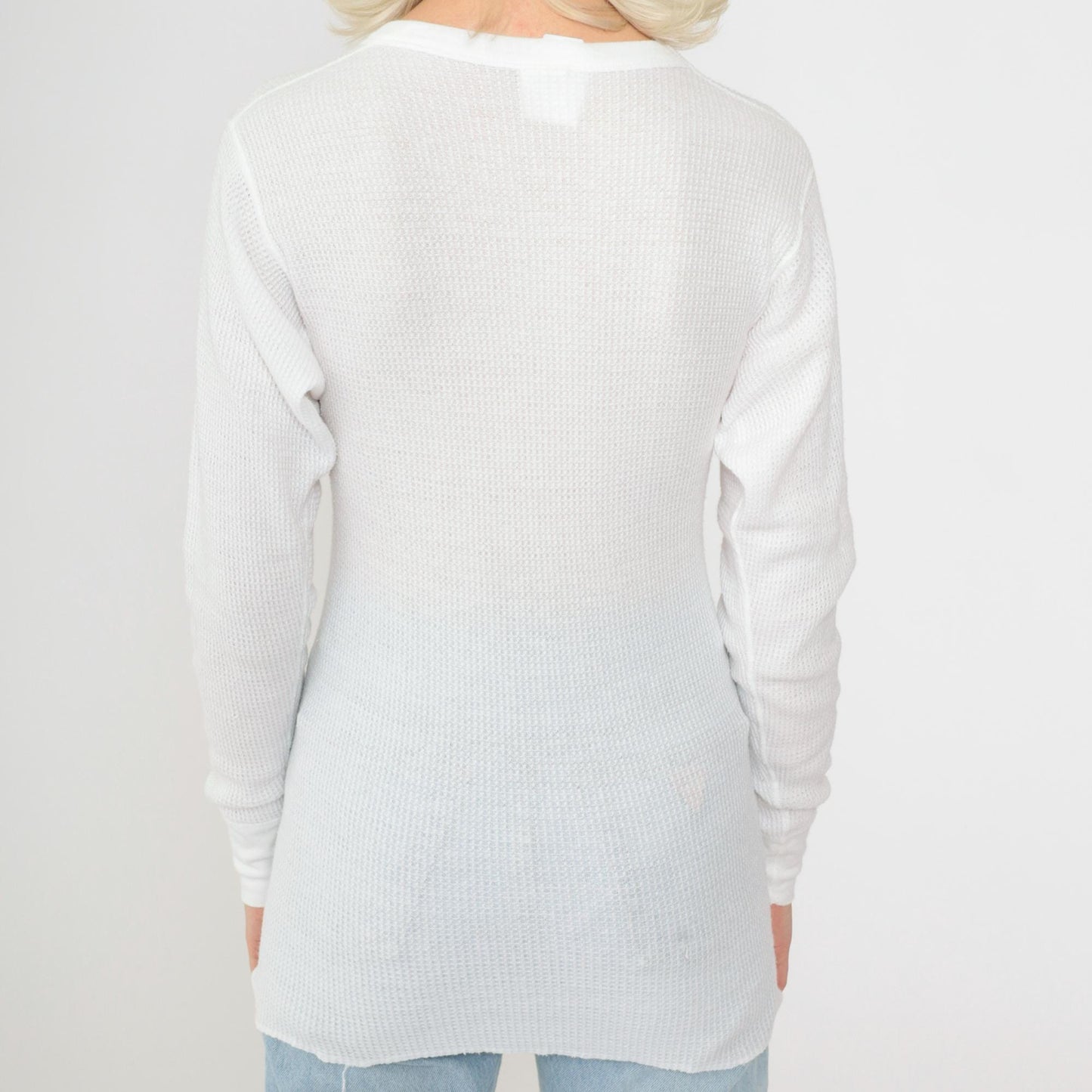 80s White Thermal Waffle Knit Long Sleeve Undershirt Small