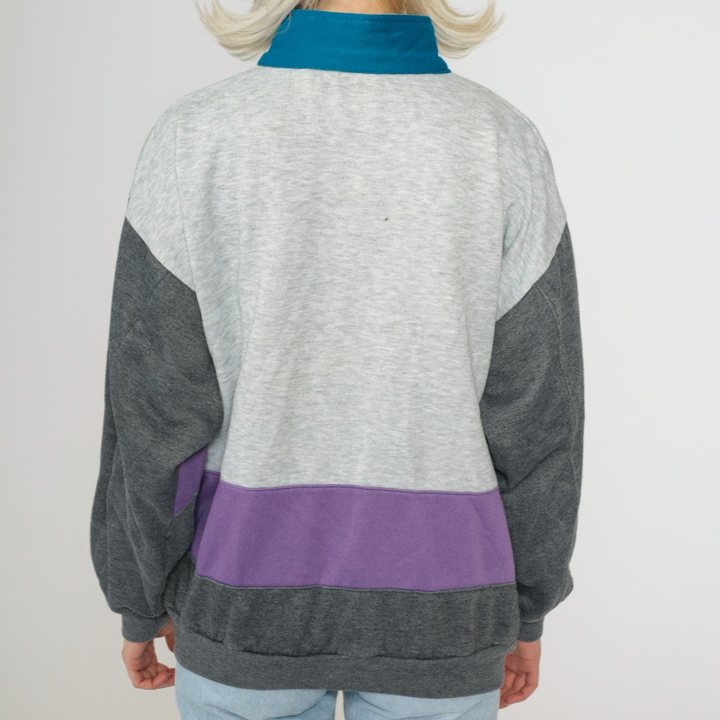 90s Colorblock Zip Sweatshirt Grey Purple Track Jacket Large L