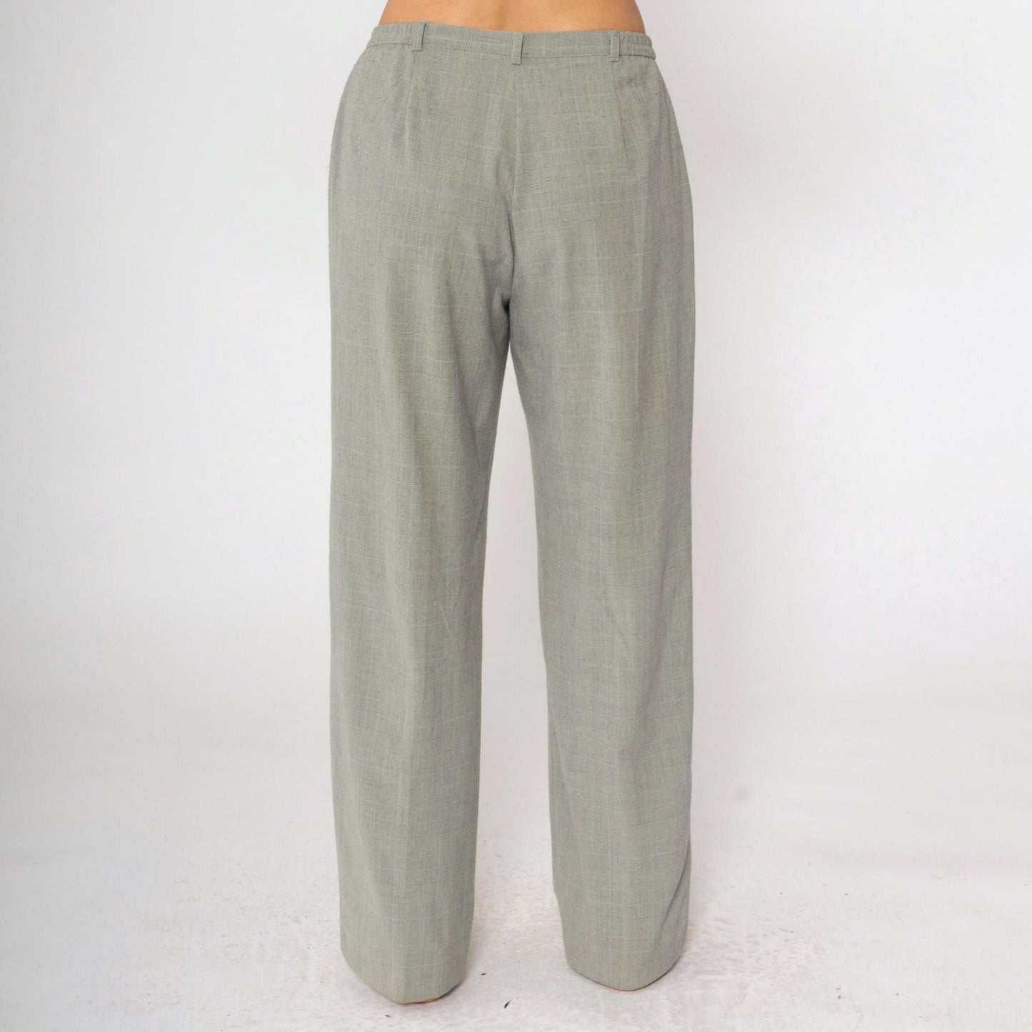 90s Grey Plaid Straight Leg Trousers High Rise Vintage Kim Rogers Medium