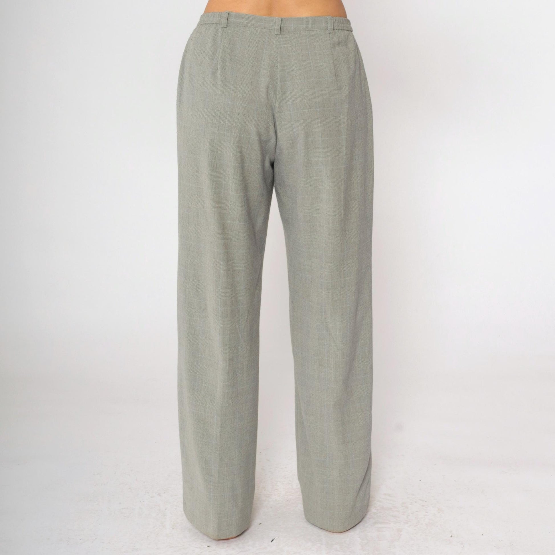 90s Grey Plaid Straight Leg Trousers High Rise Vintage Kim Rogers Medium