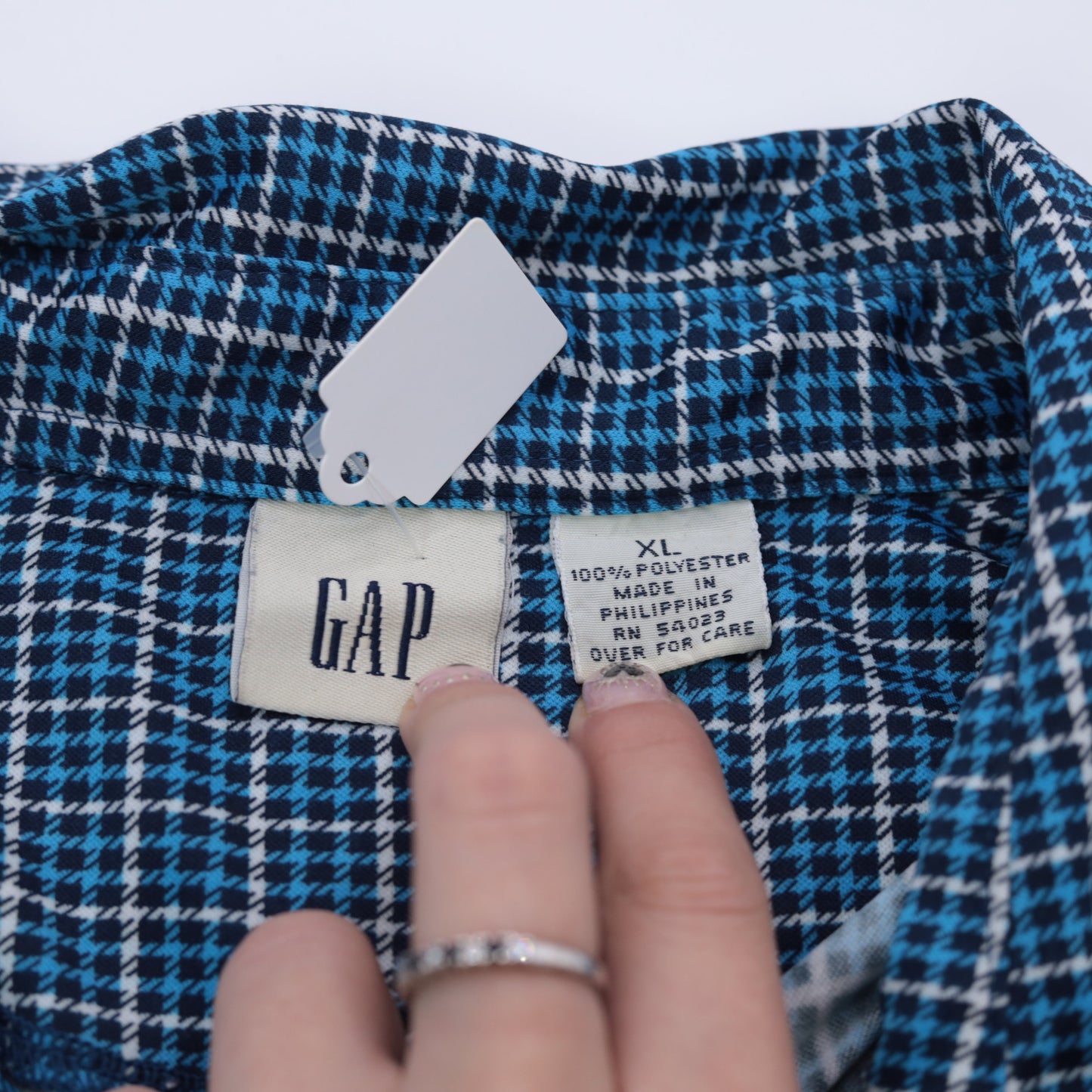 Gap Y2K Blue Houndstooth Button-Up Shirt Men's Extra Large XL