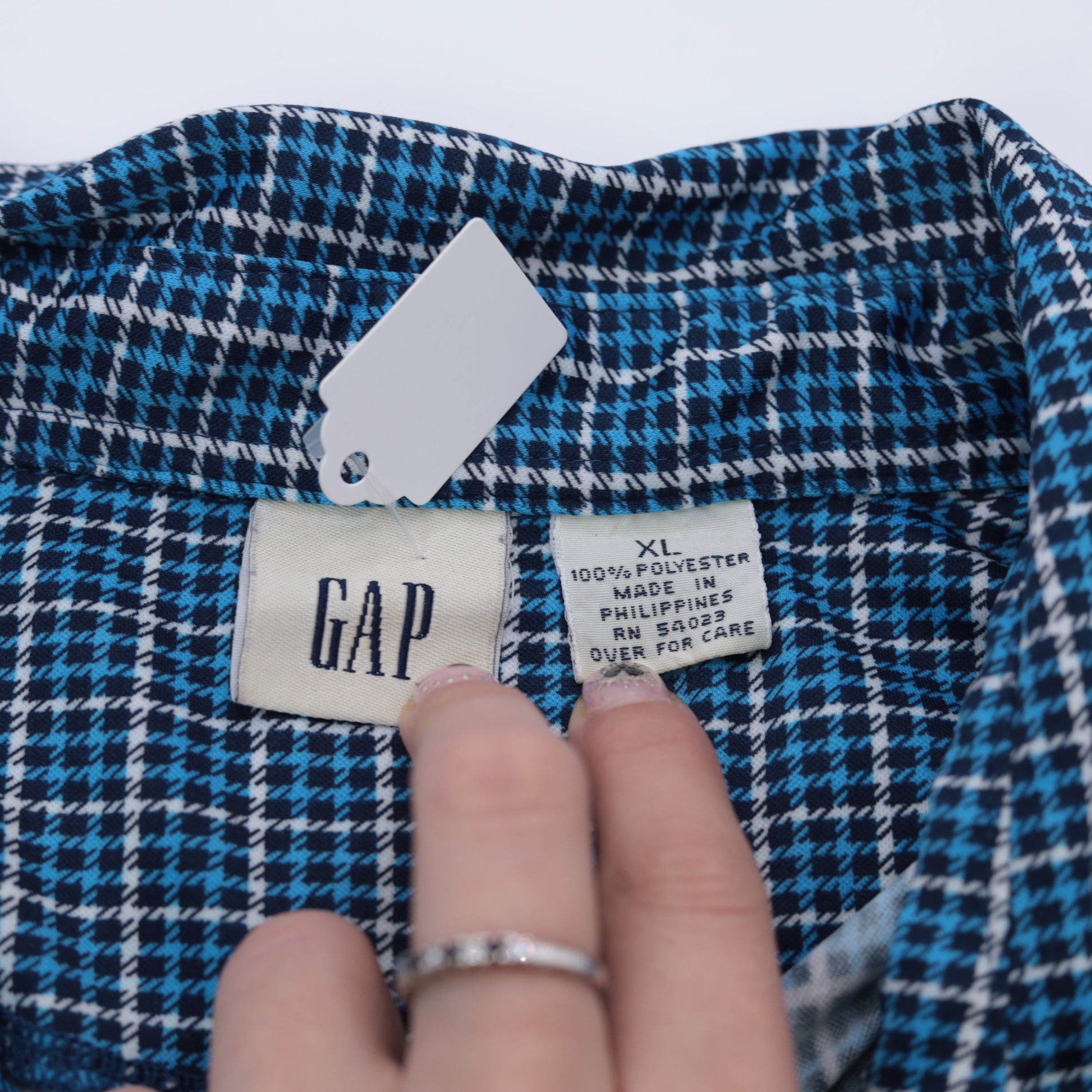 Gap Y2K Blue Houndstooth Button-Up Shirt Men's Extra Large XL