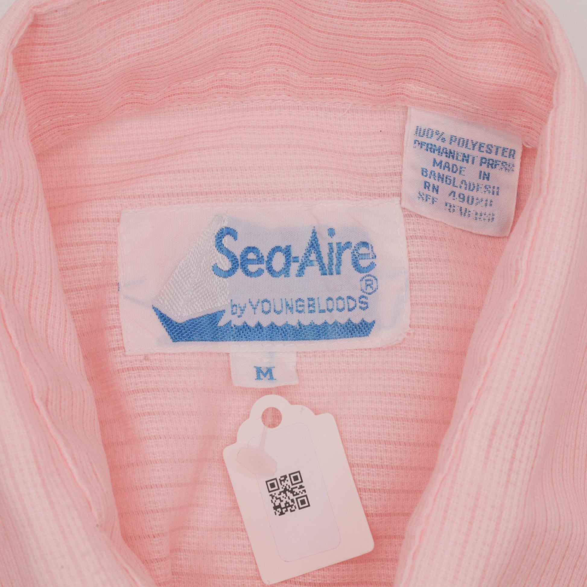 70s Sea-Aire Baby Pink Striped Button-Up Shirt Short Sleeve Men's Medium