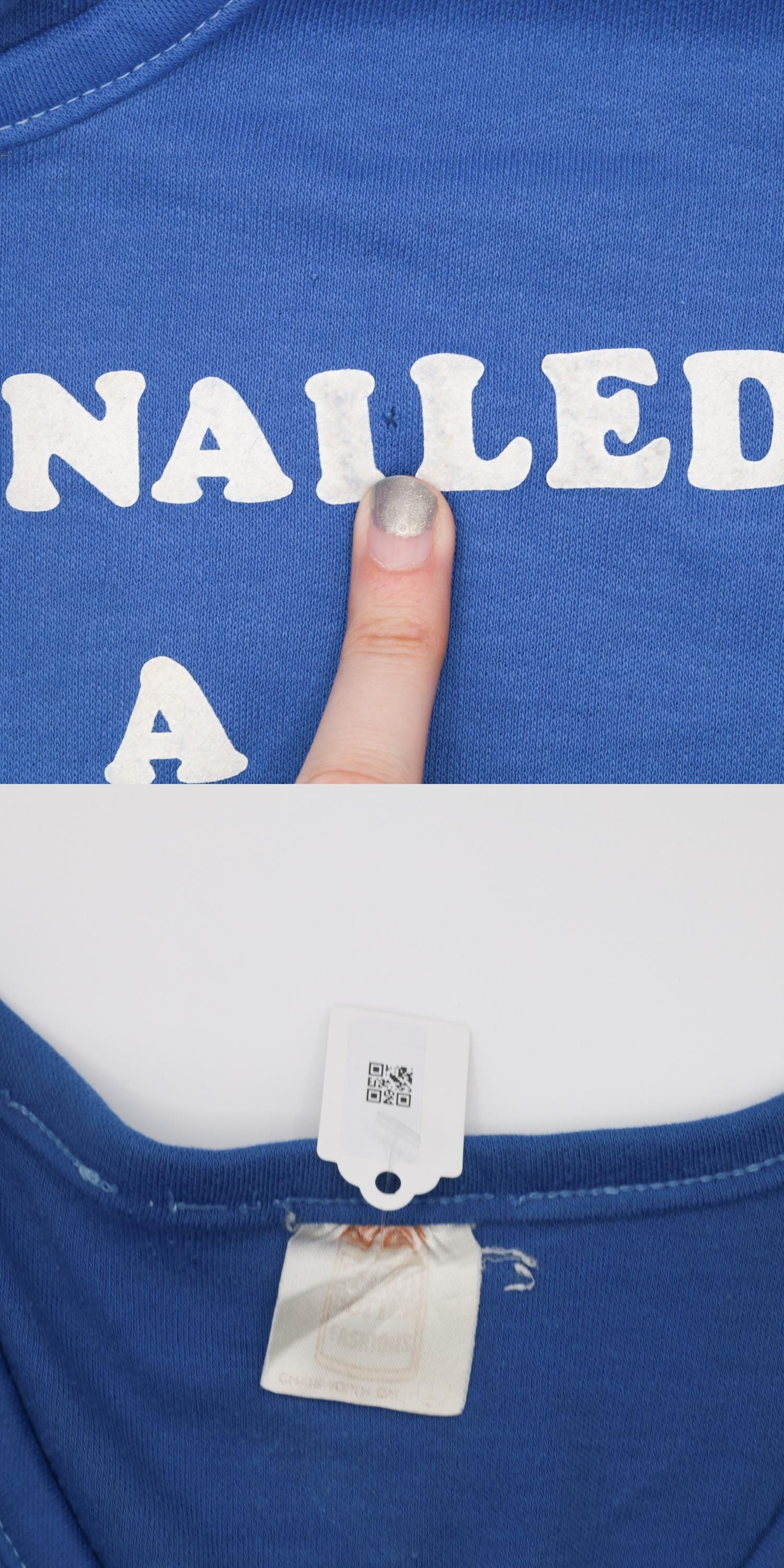 80s Maternity Graphic T-Shirt I Got Nailed By A Carpenter Blue Medium