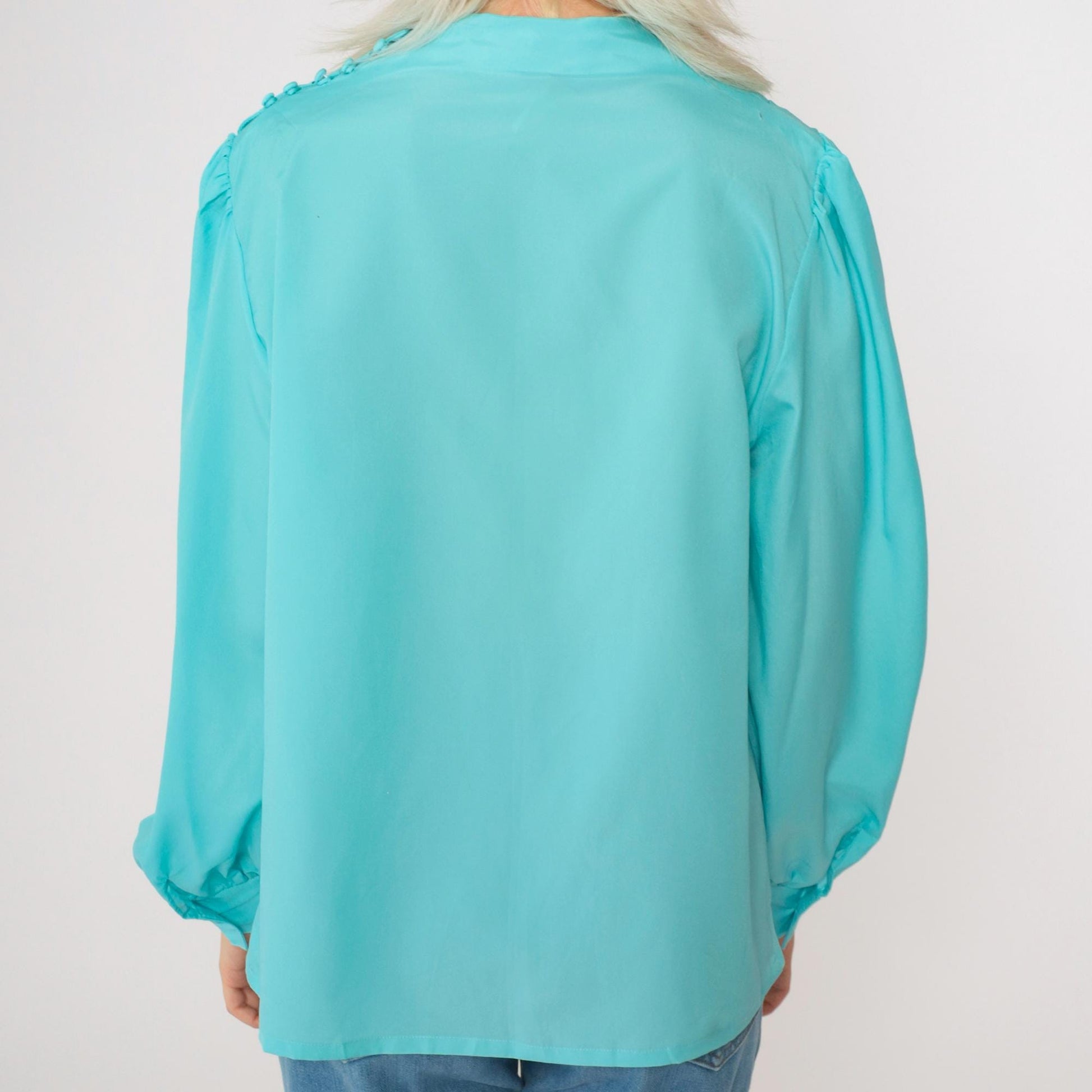70s Diane Von Furstenberg Cowl Neck Blouse Aqua Blue Long Sleeve Medium