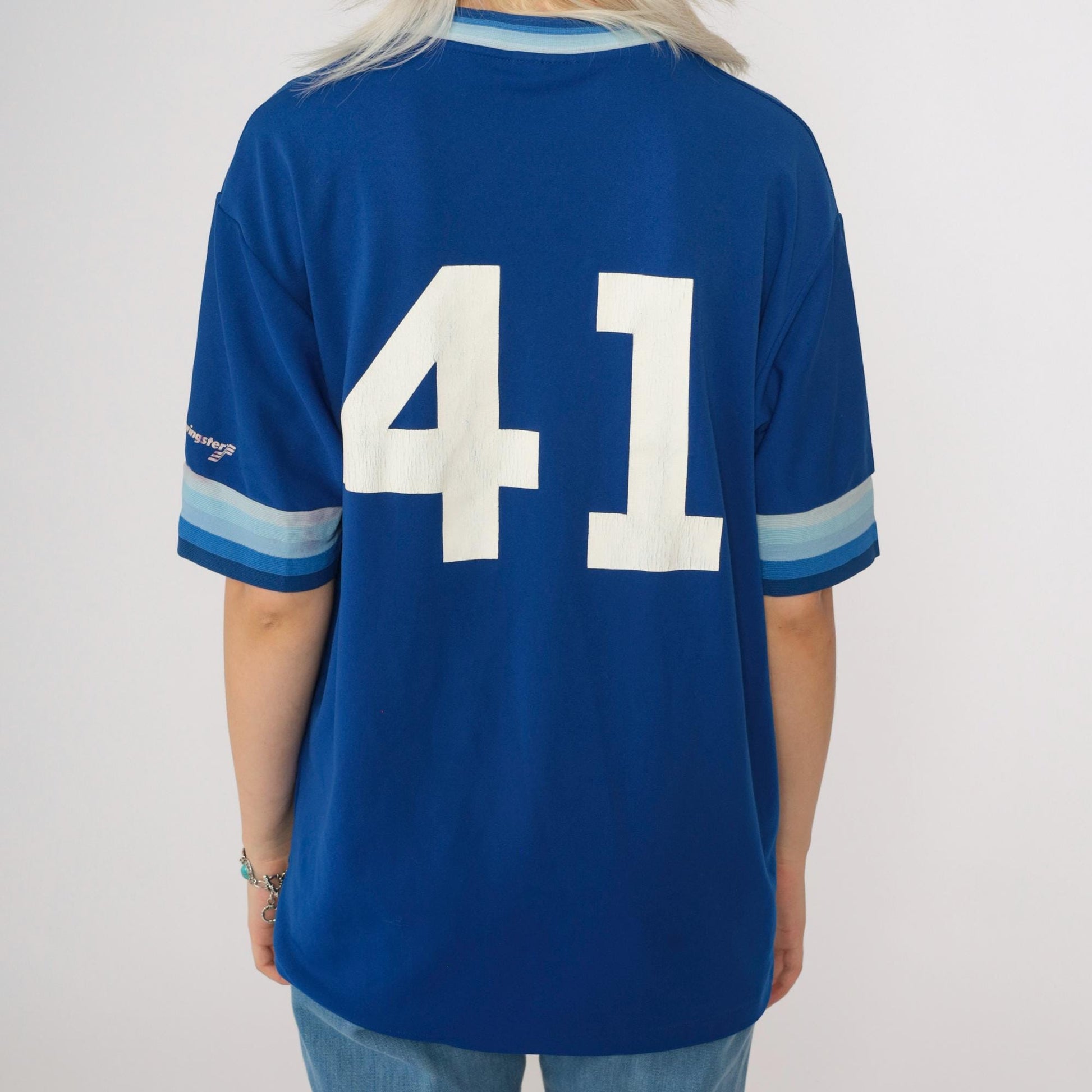 80s Swingster Brethren Baseball Jersey Royal Blue Ringer V-Neck #41 Medium