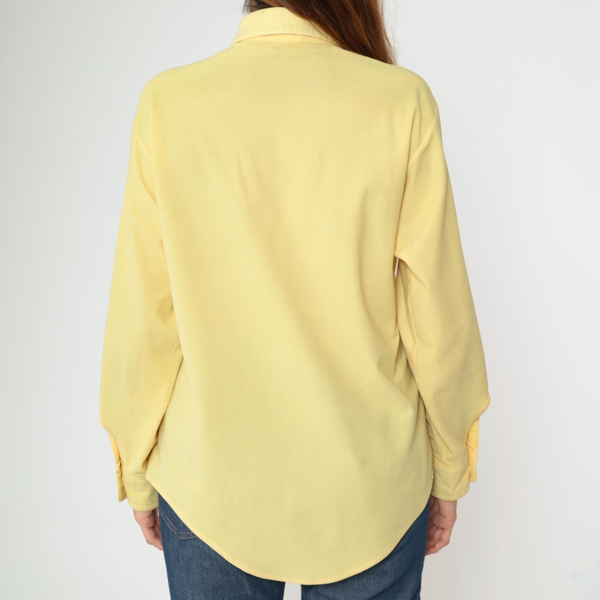 70s Van Heusen Yellow Pointed Collar Button-Up Shirt Long Sleeve Large