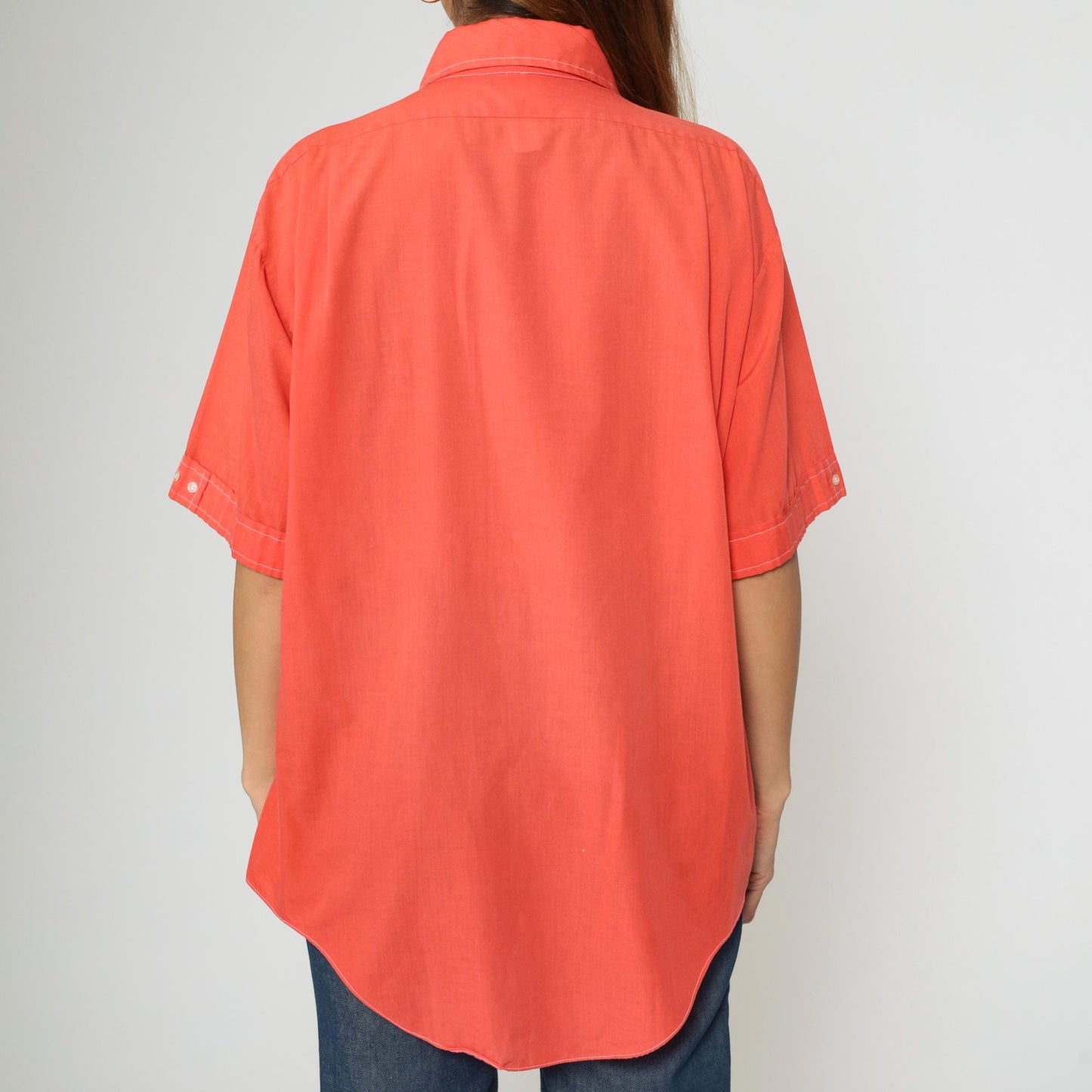 70s Marlboro Western Shirt Orange Button Down Dagger Collar Large