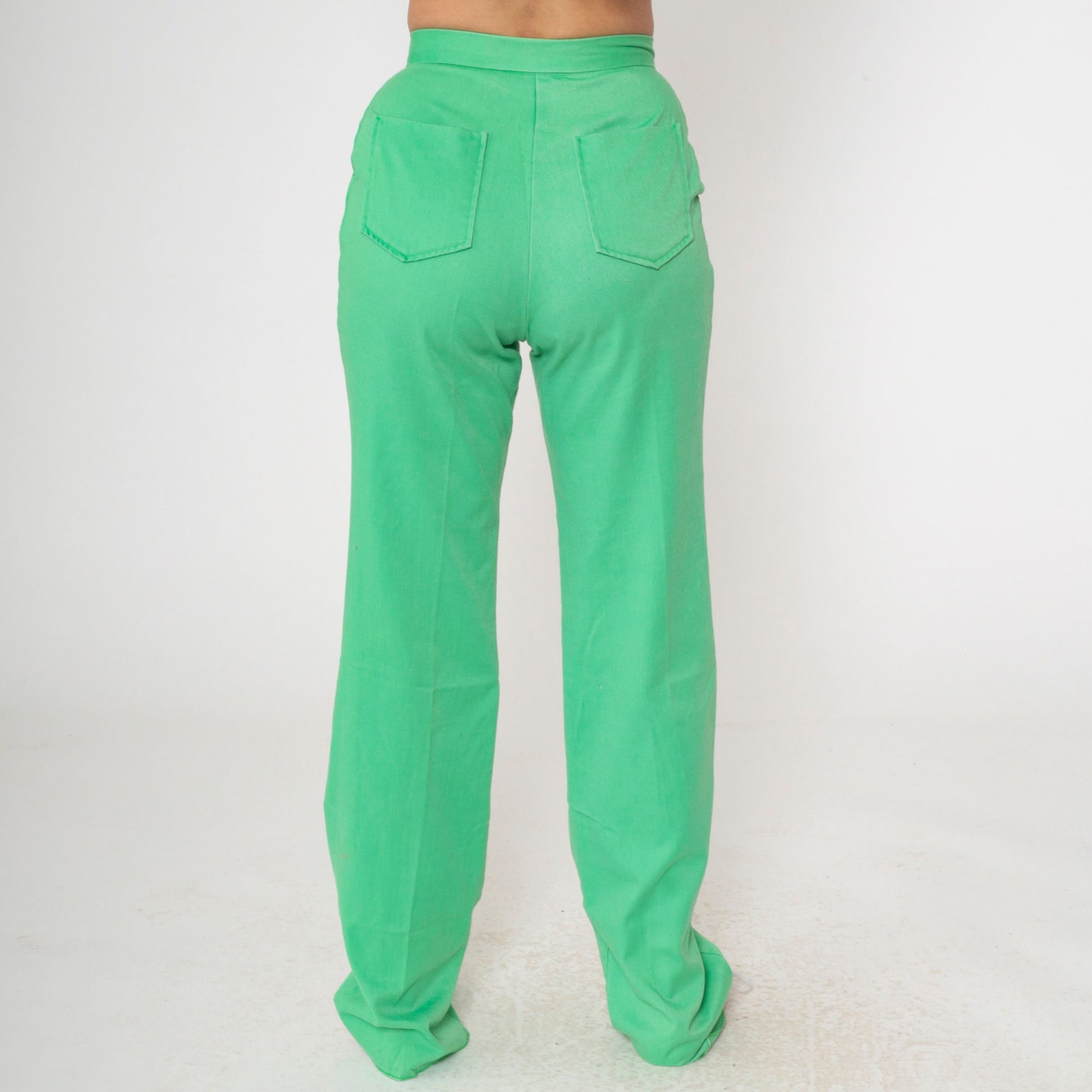 70s Girl Scouts Green High-Waisted Straight Leg Trousers Small