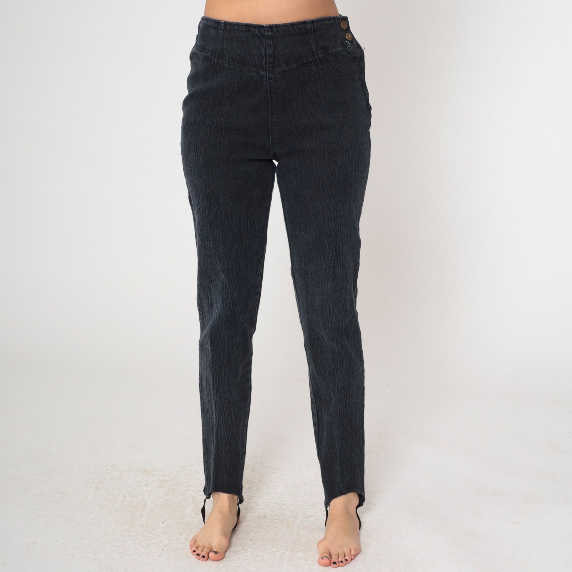 90s Anchor Blue Black Stirrup Jeans High-Waisted Skinny Medium