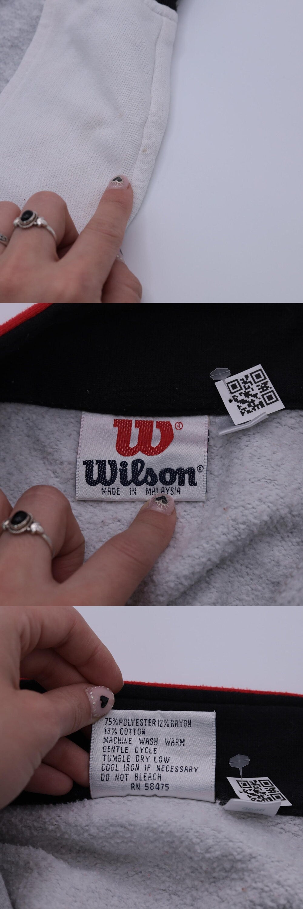80s Wilson Track Jacket Grey Red Black Striped Zip Up Extra Large XL