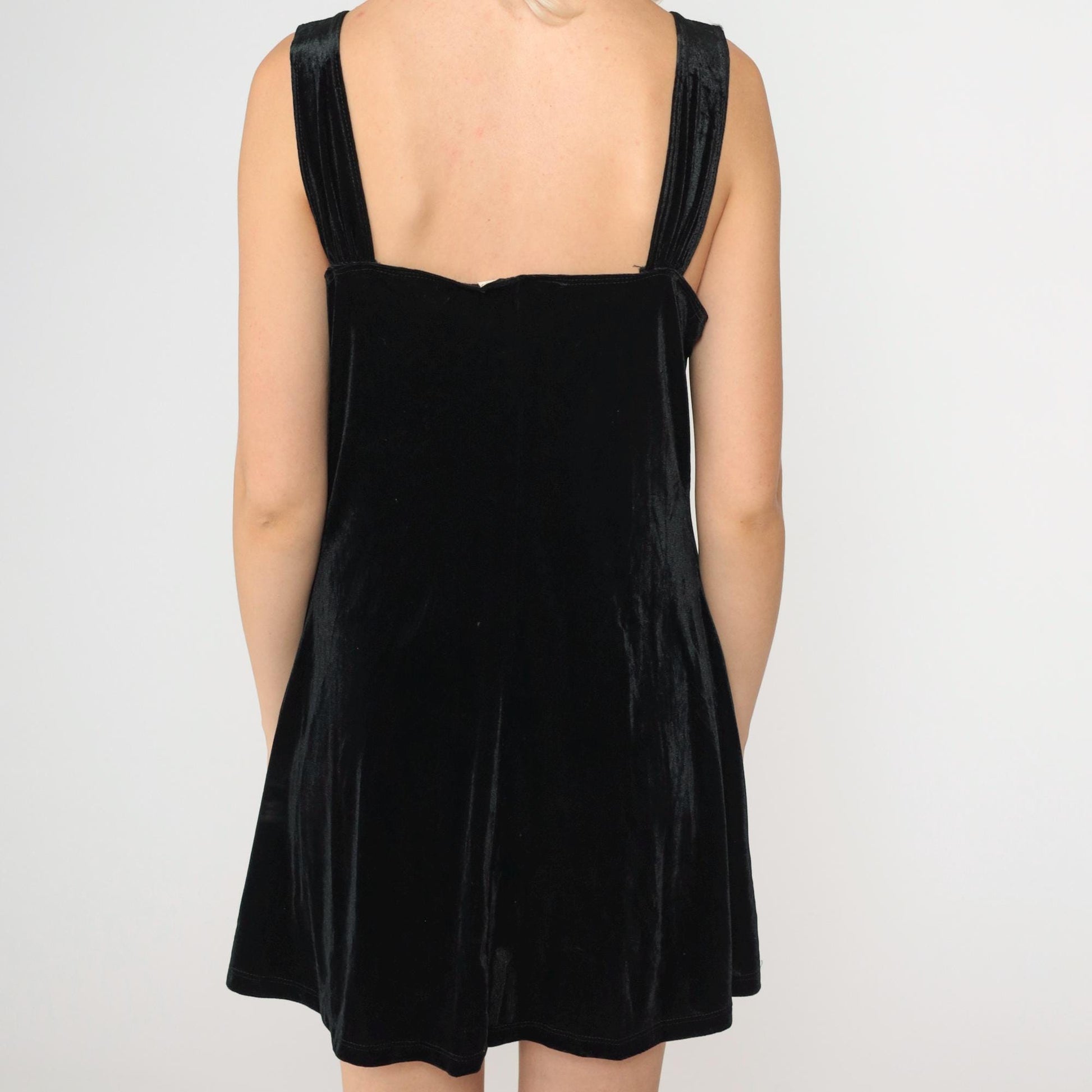 90s Charlotte Russe Black Velvet Mini Dress Scoop Neck Sleeveless Medium