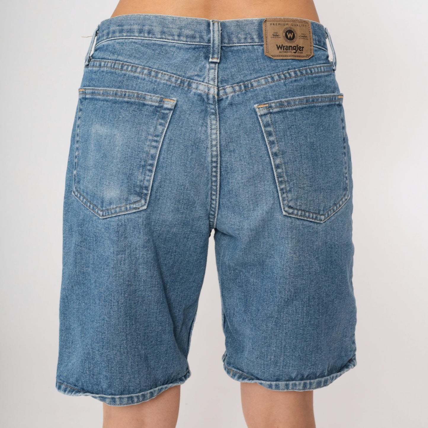 Y2K Wrangler Denim Bermuda Shorts High Waist Blue Jean Relaxed Fit Medium M