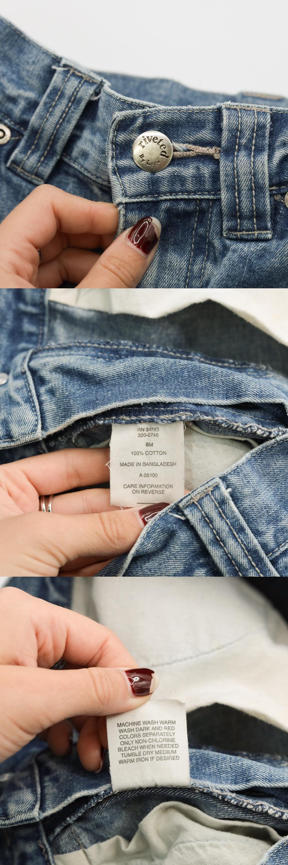 90s Riveted by Lee Capri Jeans Hammer Loop Straight Leg Blue Denim Medium 8