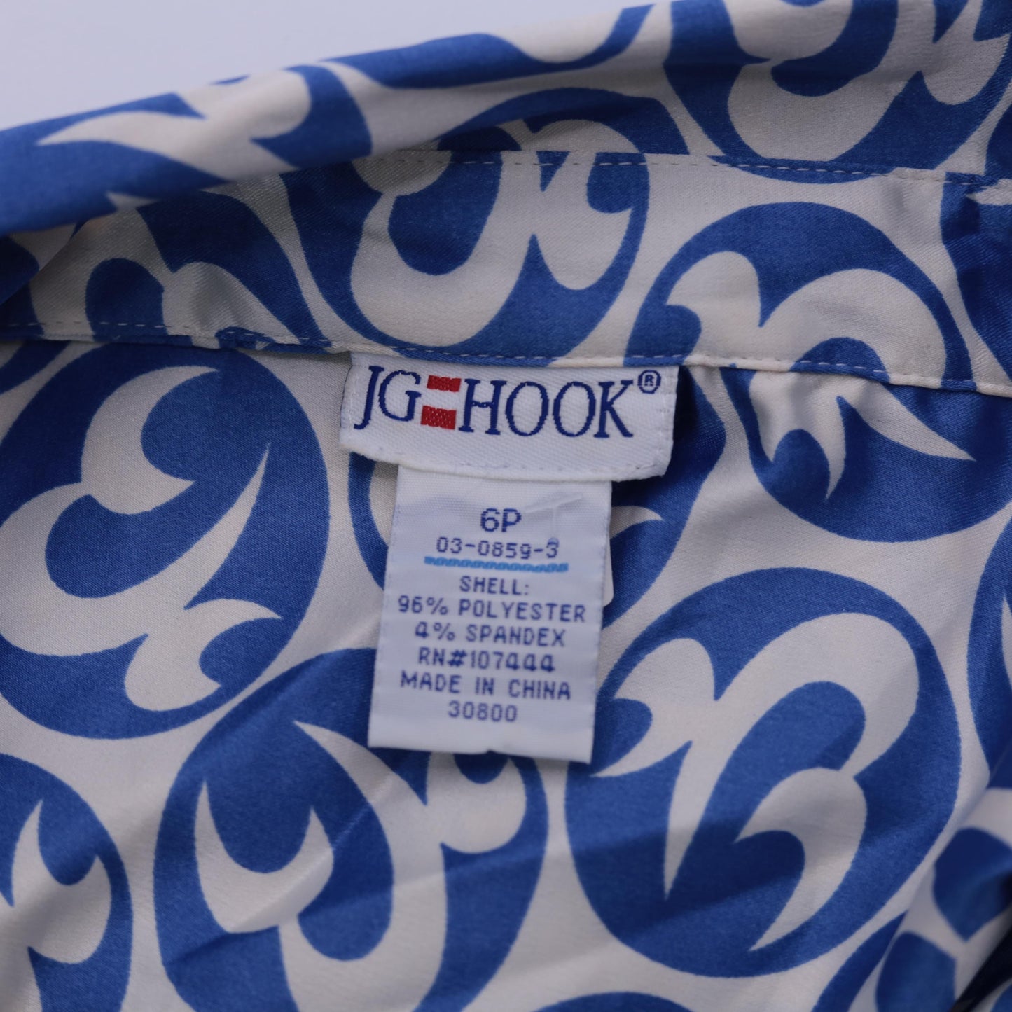 80s JG Hook Blue White Geometric Midi Shirt Dress Puff Sleeve Button Front Small