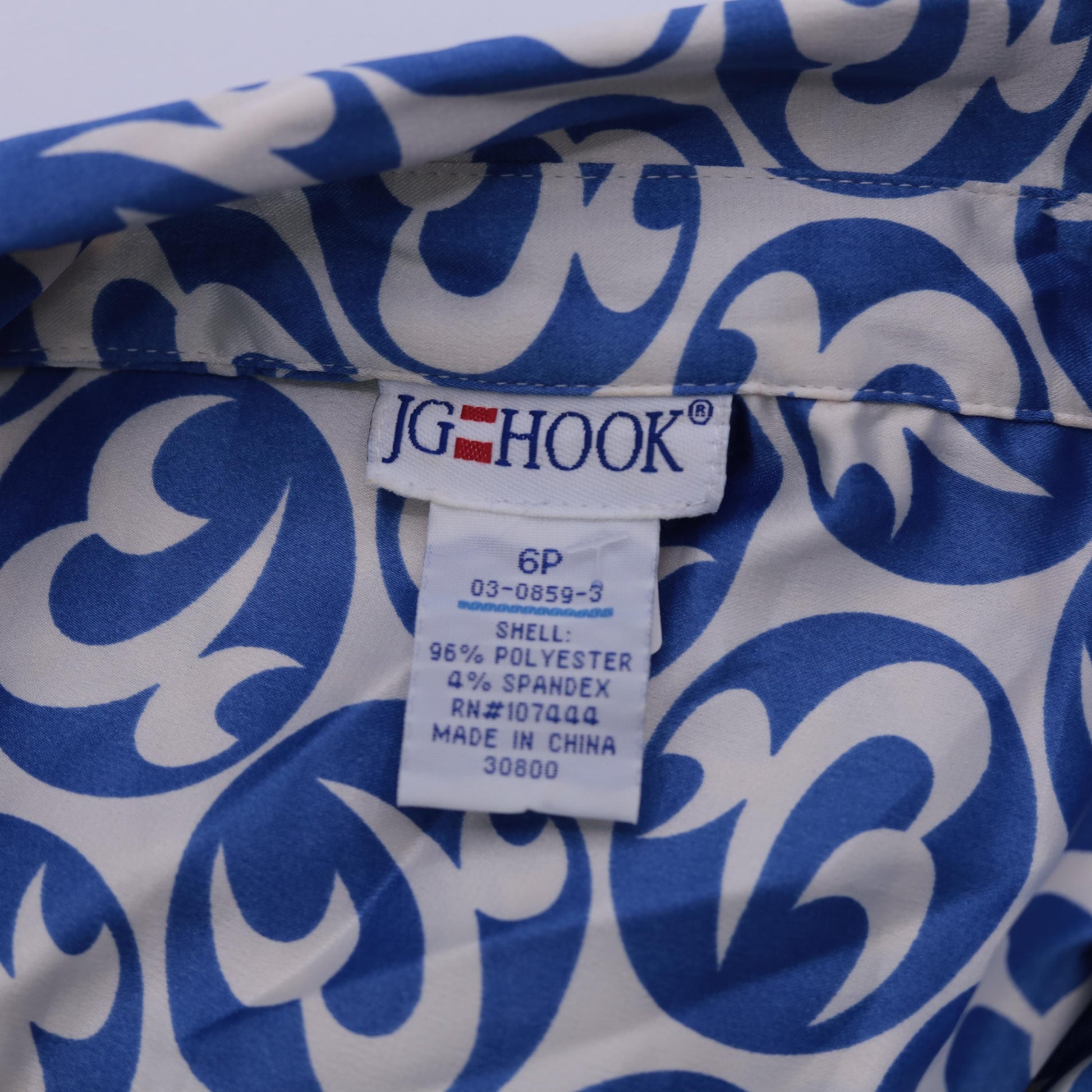 80s JG Hook Blue White Geometric Midi Shirt Dress Puff Sleeve Button Front Small