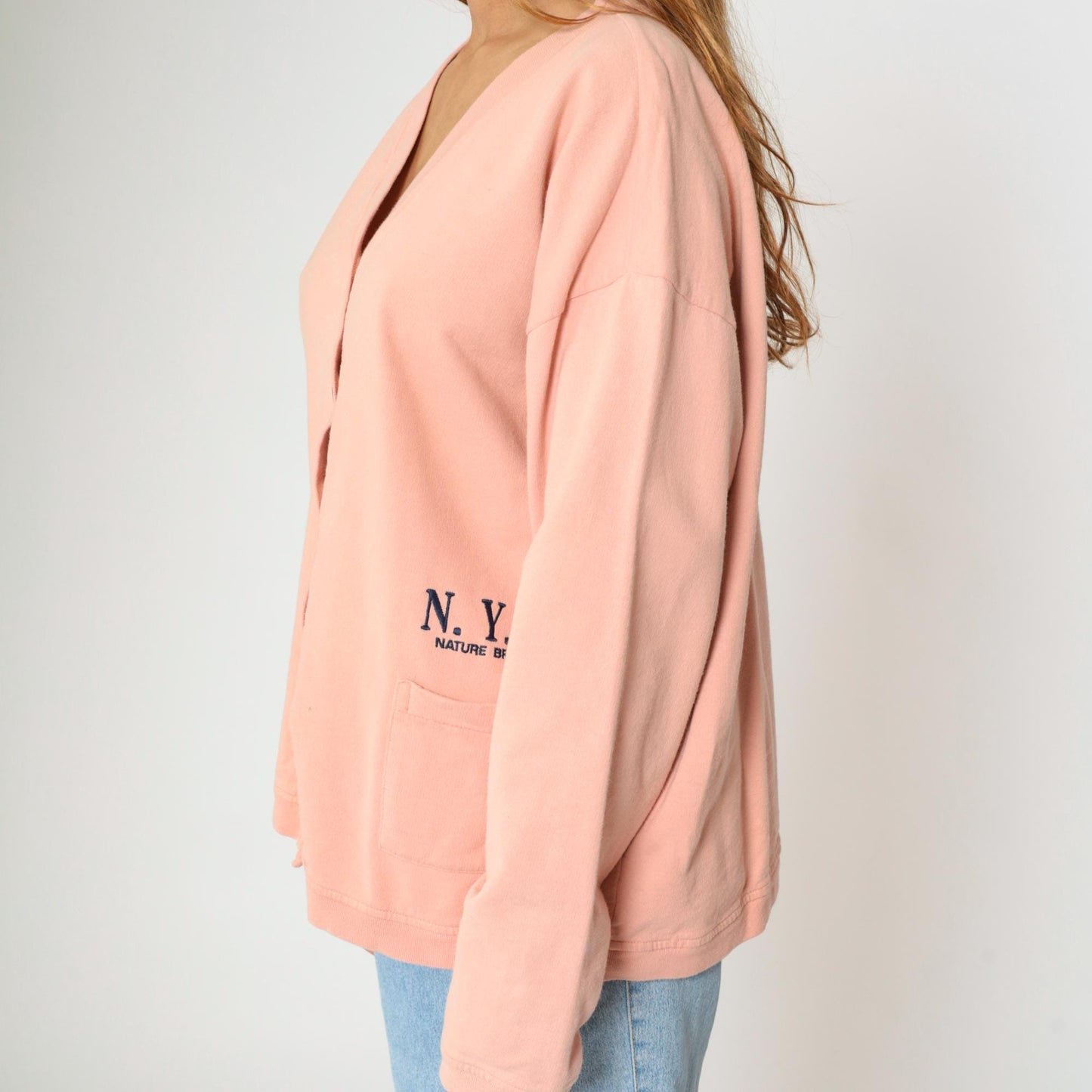 90s Peach Cardigan Sweatshirt N.Y.I. Nature Brand Button Up Cotton Large L