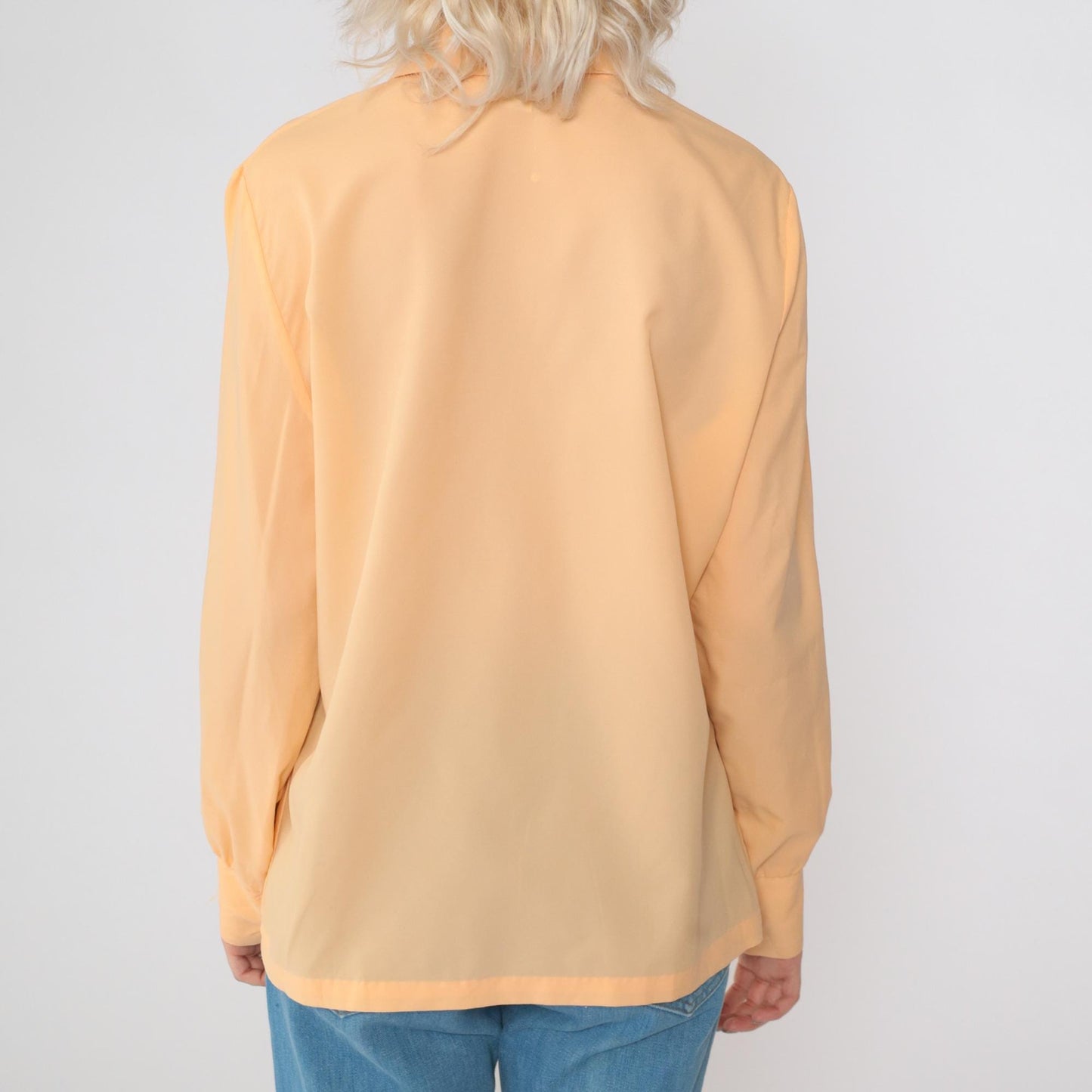 70s Peach Dagger Collar Button-Up Shirt Long Sleeve Large L