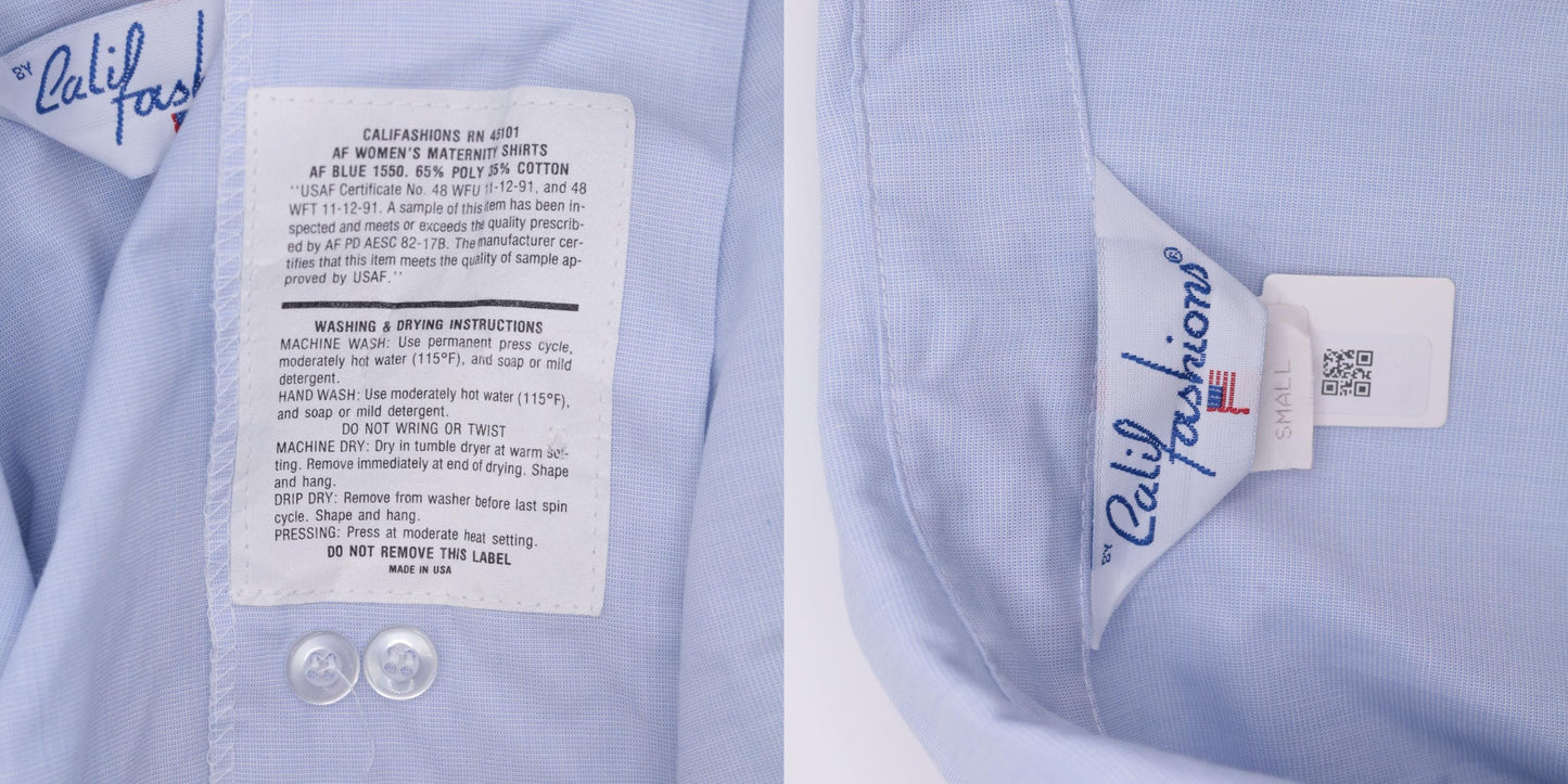 90s Baby Blue Maternity Utility Shirt Short Sleeve Button Up Small
