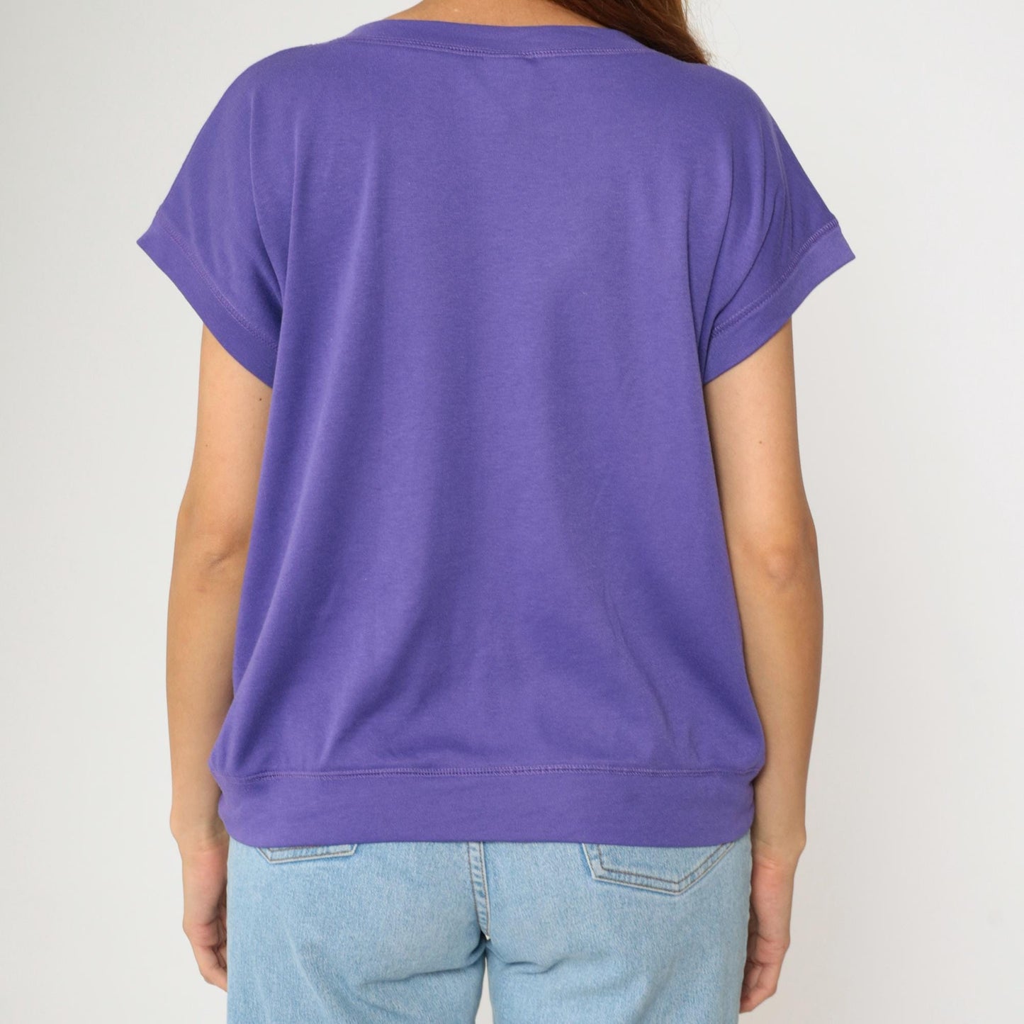 90s Purple T-Shirt Dolman Sleeve Banded Hem Slouchy Fit Large